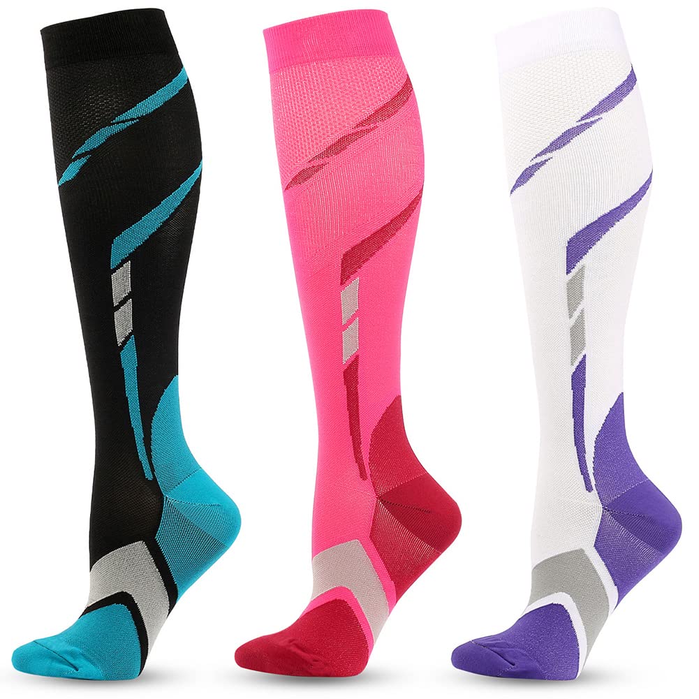 ZFiSt 20-30mmHg Compression Socks for Women & Men - 3 Pairs Medical Grade Support Socks for Circulation, Running, Nursing, Travel & Swelling Relief - Perfect for Long Flights, Work Shifts & Athletic Performance