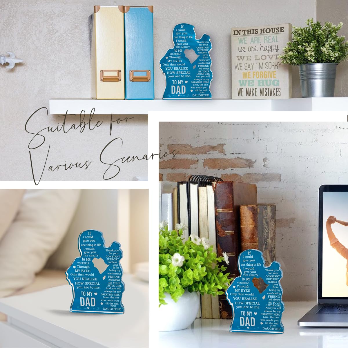 Personalized Acrylic Plaque Sign for Dad - Heartfelt Christmas, Birthday & Father's Day Gift Ideas from Daughter - Best Present for New Dad, Bonus Dad, Stepdad & Best Dad Ever - Perfect Office Desk Decor & Sentimental Keepsake