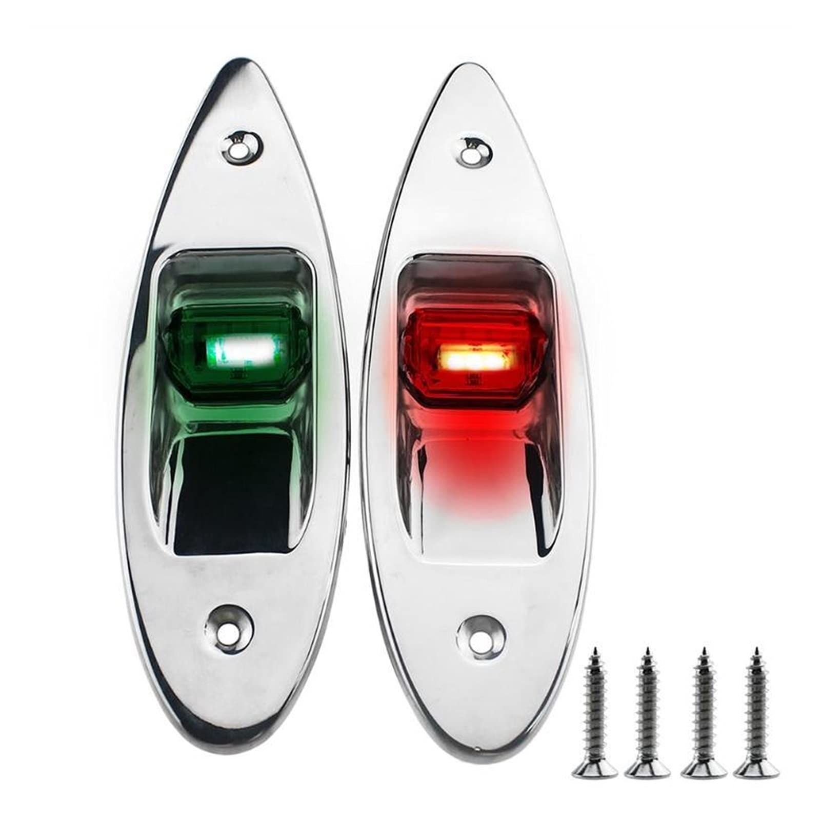 2Pcs LED Red & Green Flush Mount Marine Boat Navigation Lights - 12V 5050 SMD Natural White LED, Stainless Steel Waterproof Side Lights for Boats, Yachts, RVs - Perfect for Night Cruising & Docking Safety