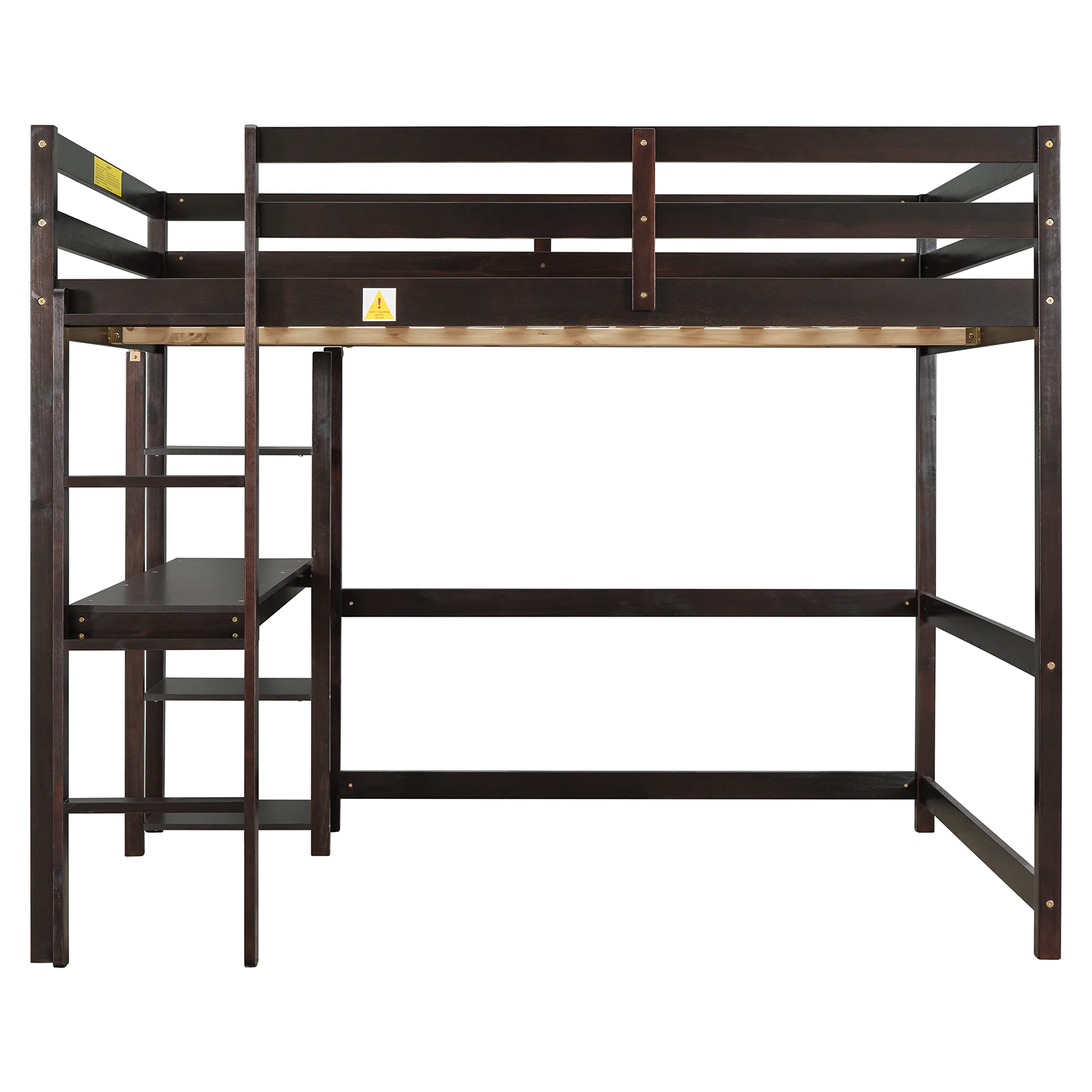 Harper & Bright Designs Full Size Wood Loft Bed with Built-in Desk for Kids & Teens - Space-Saving Study Bed for Boys & Girls in Espresso Finish - Perfect for Small Bedrooms, Dorm Rooms & Home Offices