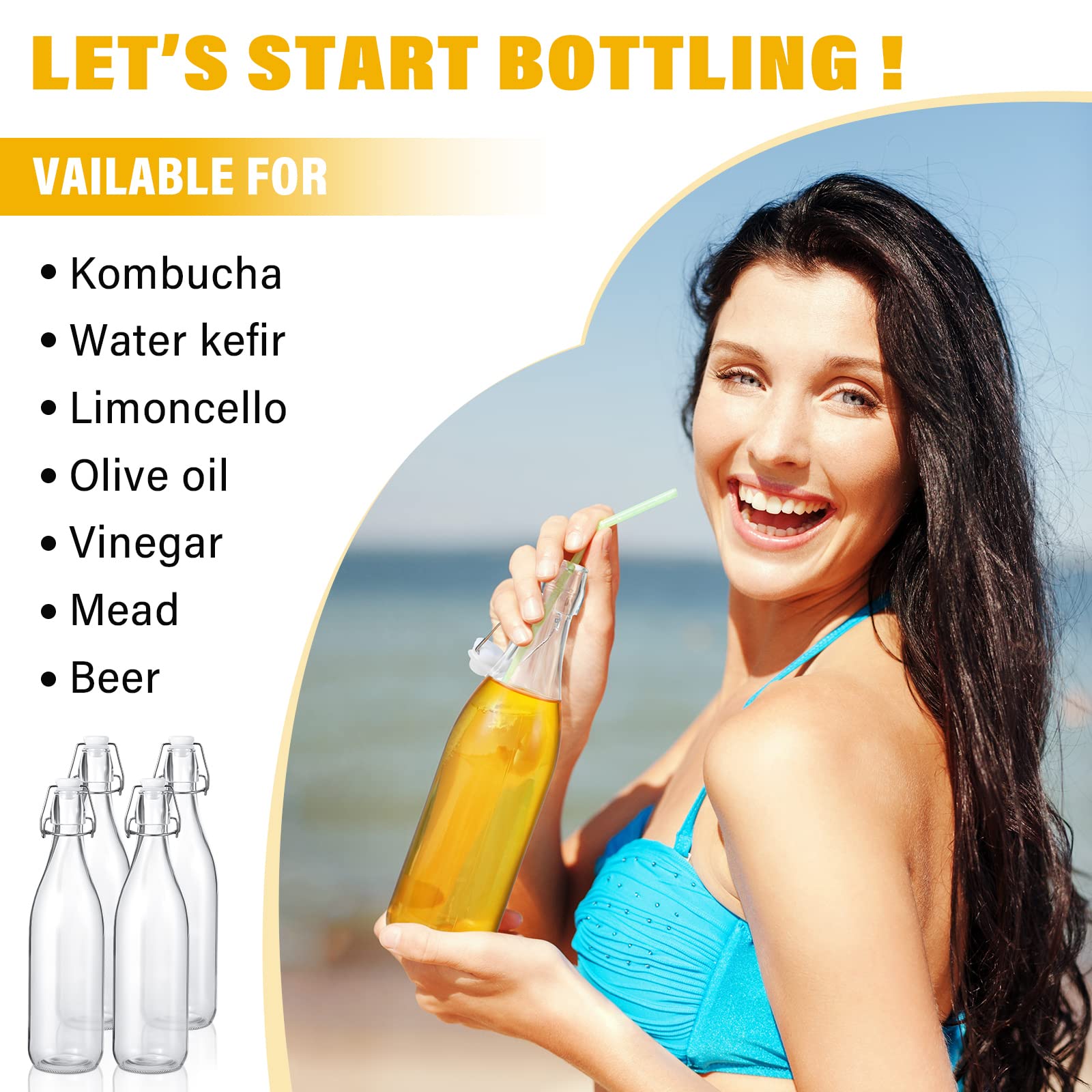 Aoriher 25 oz Flip Top Glass Bottles with Airtight Lids - 12 Pack White Home Brewing Bottles for Kombucha, Beer, Water, Soda, Syrup & Kefir | Perfect for DIY Fermentation, Storage & Gifting