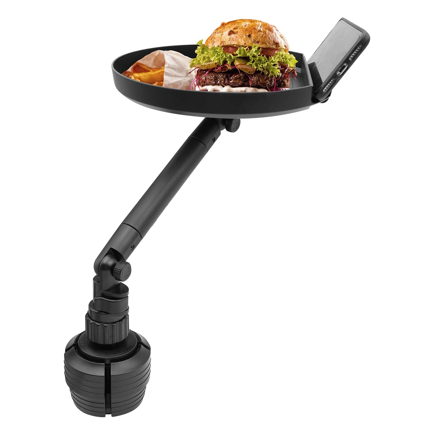 Macally Adjustable Car Cup Holder Tray with Swivel Arm - Car Organizer with Phone Slot & Food Tray - Perfect for Eating, Working & Road Trips - Fits Most Vehicles