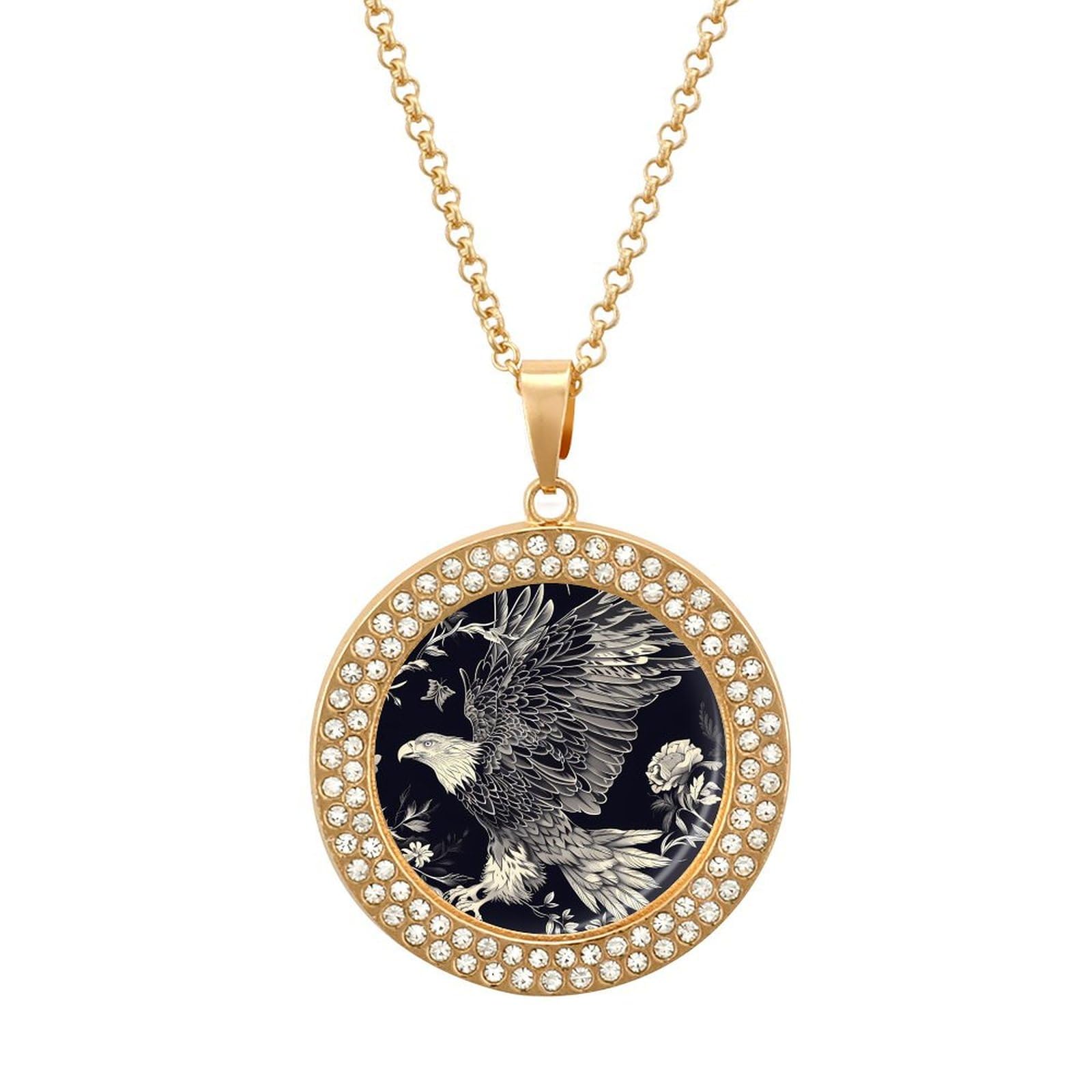 Eagle and Flower Multicolor Diamond Pendant Necklace for Women - Elegant Circle Jewelry Gift for Birthday, Anniversary & Special Occasions
