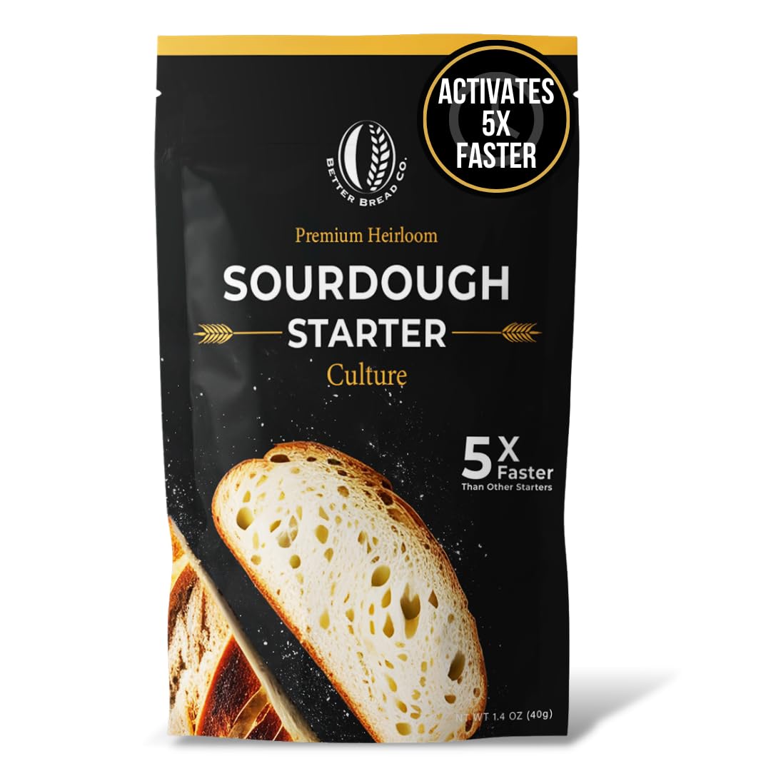 Better Bread Premium Heirloom Sourdough Starter Culture - Freeze Dried Organic Starter for Baking Artisan Sourdough Bread | Non-GMO Prebiotic | Perfect for Pancakes, Biscuits, Pretzels & More | Ready 5 Times Faster | Ideal for Home Bakers, Bread Enthusiasts & Healthy Eating Lifestyles