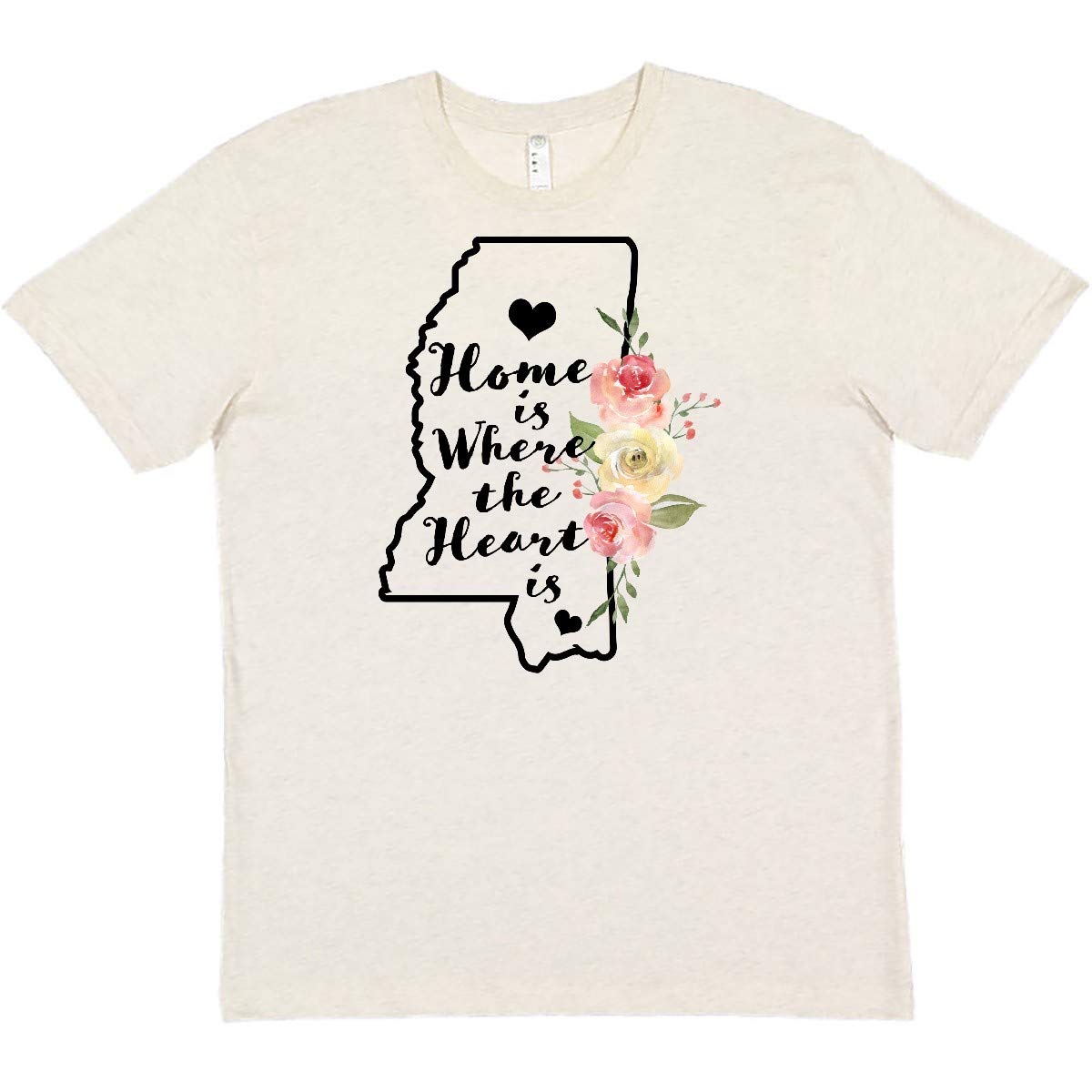 Inktastic Mississippi Home is Where The Heart is Watercolor Graphic T-Shirt - Soft Cotton Tee for Women & Men - Perfect for Family Reunions, Vacation Souvenirs & Southern Pride Outfits