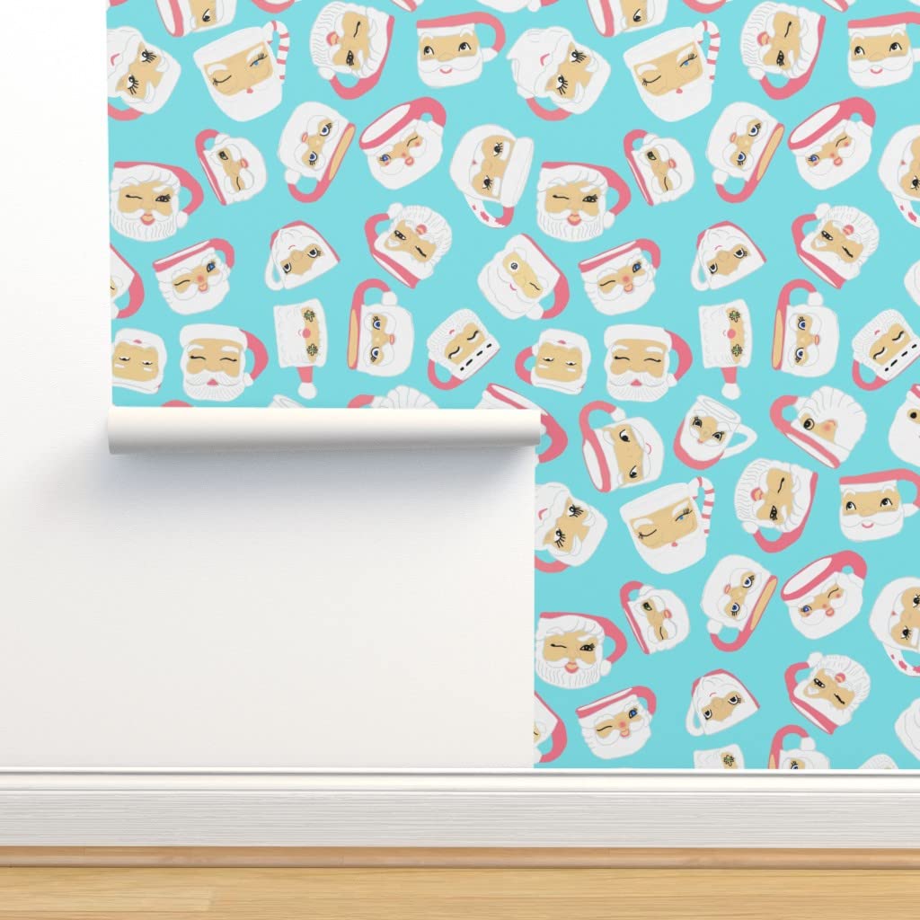Peel and Stick Removable Wallpaper 12ft x 2ft - Vintage Christmas Santa Mug Design Holiday Decor | Perfect for Bedroom, Nursery, Living Room & Office Decoration
