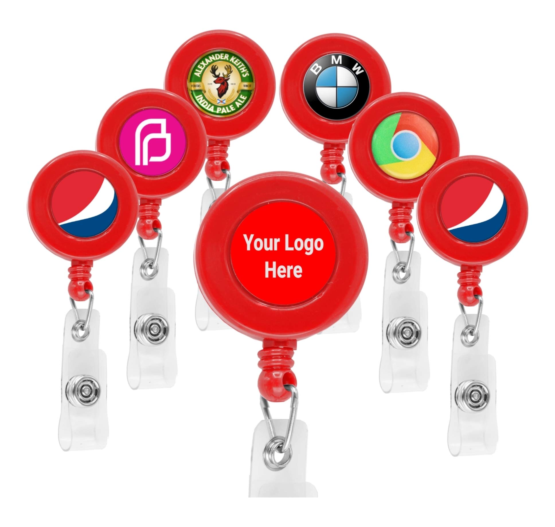 50 Pack Custom Printed ID Badge Holders with Retractable Reel & Belt Clip - Personalized RN Key Card Name Tag Holders for Nurses, Events & Brand Promotion (Red) - Perfect for Healthcare Workers, Conferences & Corporate Branding