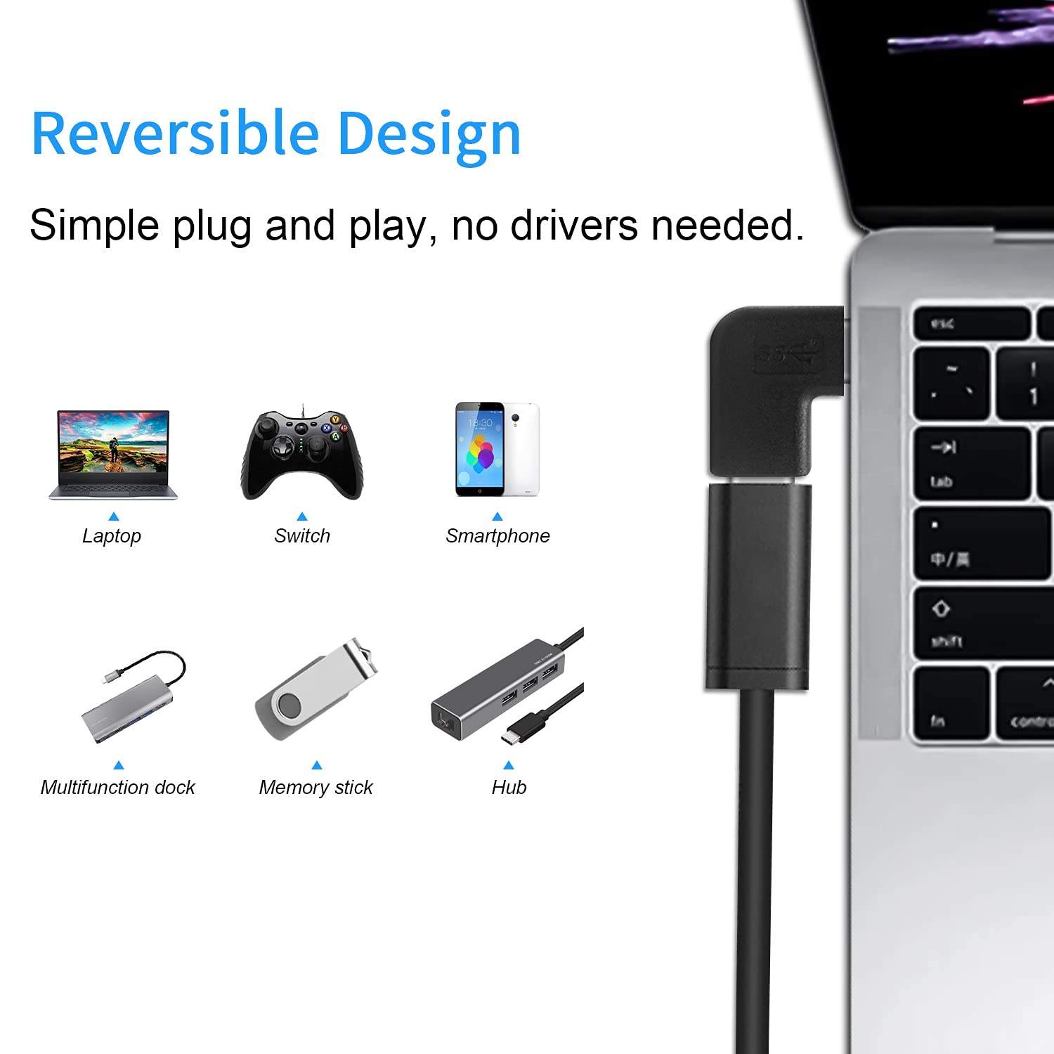Poyiccot 2-Pack USB C Right Angle Adapter 10Gbps - 90 Degree USB 3.1 Type C Male to Female PD Adapter for Laptop, Tablet & Phone - Fast Data Transfer & Charging for Travel, Office & Home Use