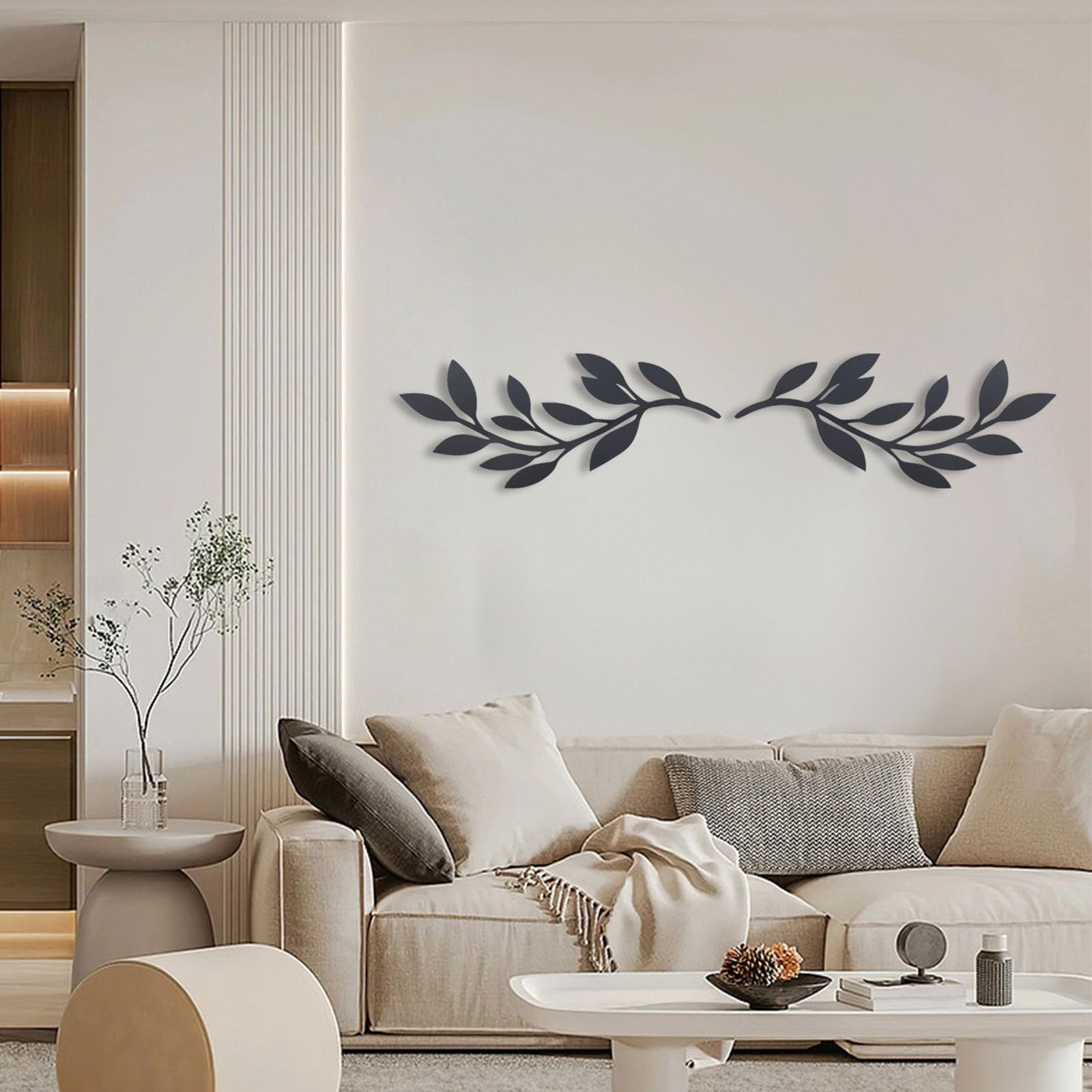 OYEFLY 2-Pack Black Metal Vine Olive Branch Leaf Wall Art Decor - Elegant Tree Leaf Wall Hanging for Living Room, Bedroom, Dining Room - Perfect for Home, Office & Wedding Decorations