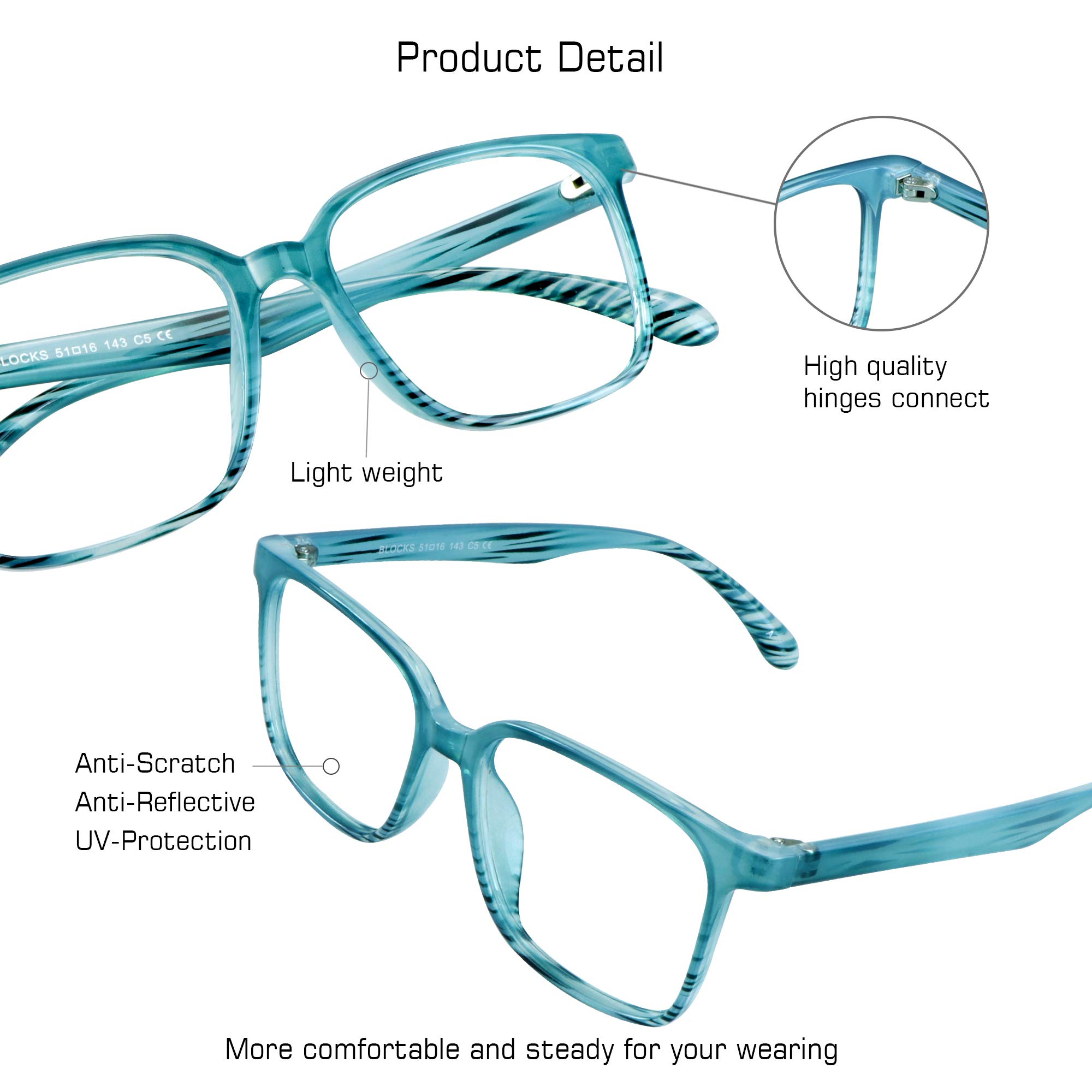 VisionGlobal Blue Light Blocking Glasses for Women & Men - Anti Eyestrain Computer Glasses with Stylish Square Frame & Anti Glare Coating - Perfect for Gaming, Office Work & Screen Time Protection