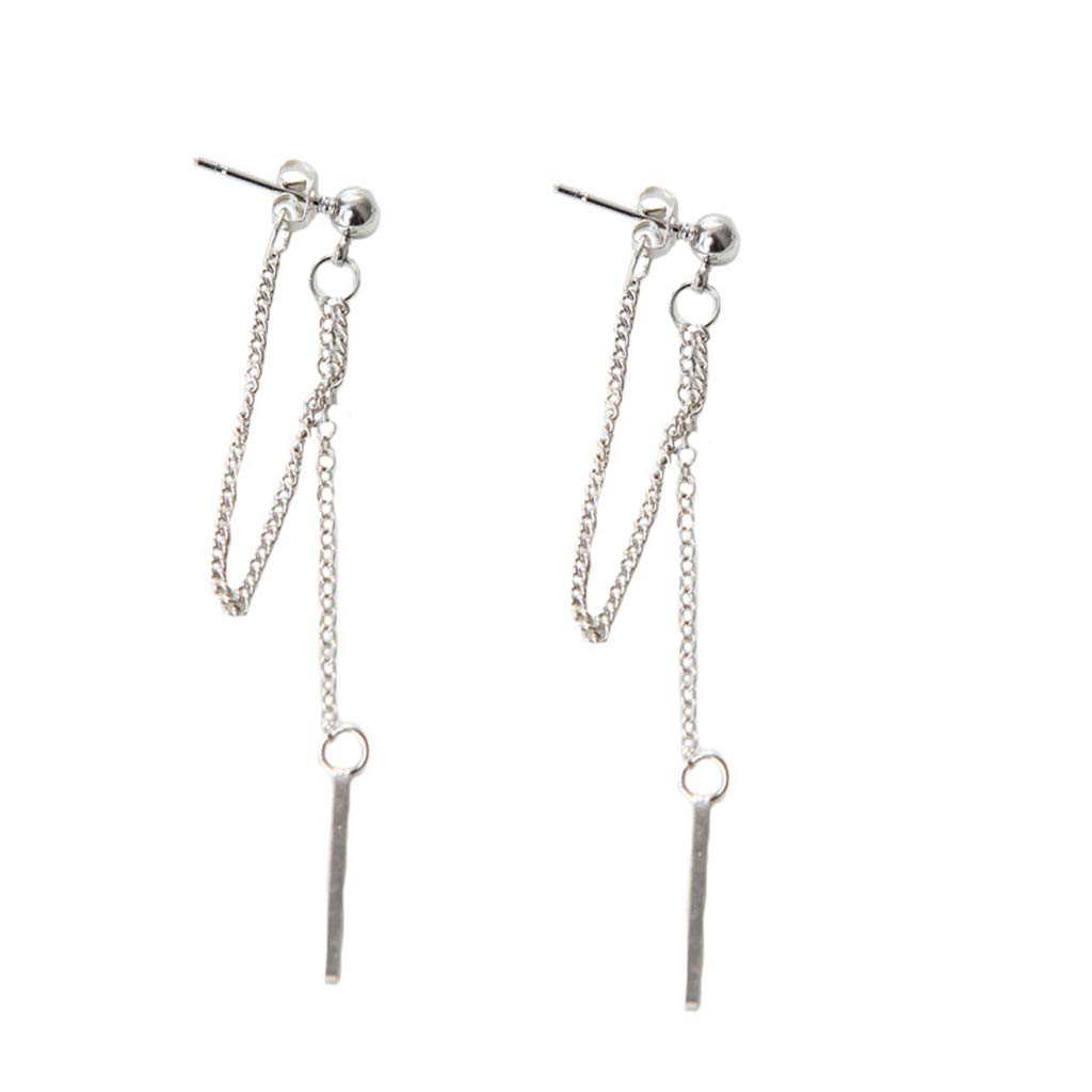 Tebatu Fashion Double Chain Tassel Drop Earrings | Korean Kpop Jewelry | Silver Dangle Earrings 6.5cm | Perfect for Parties, Weddings & Daily Wear