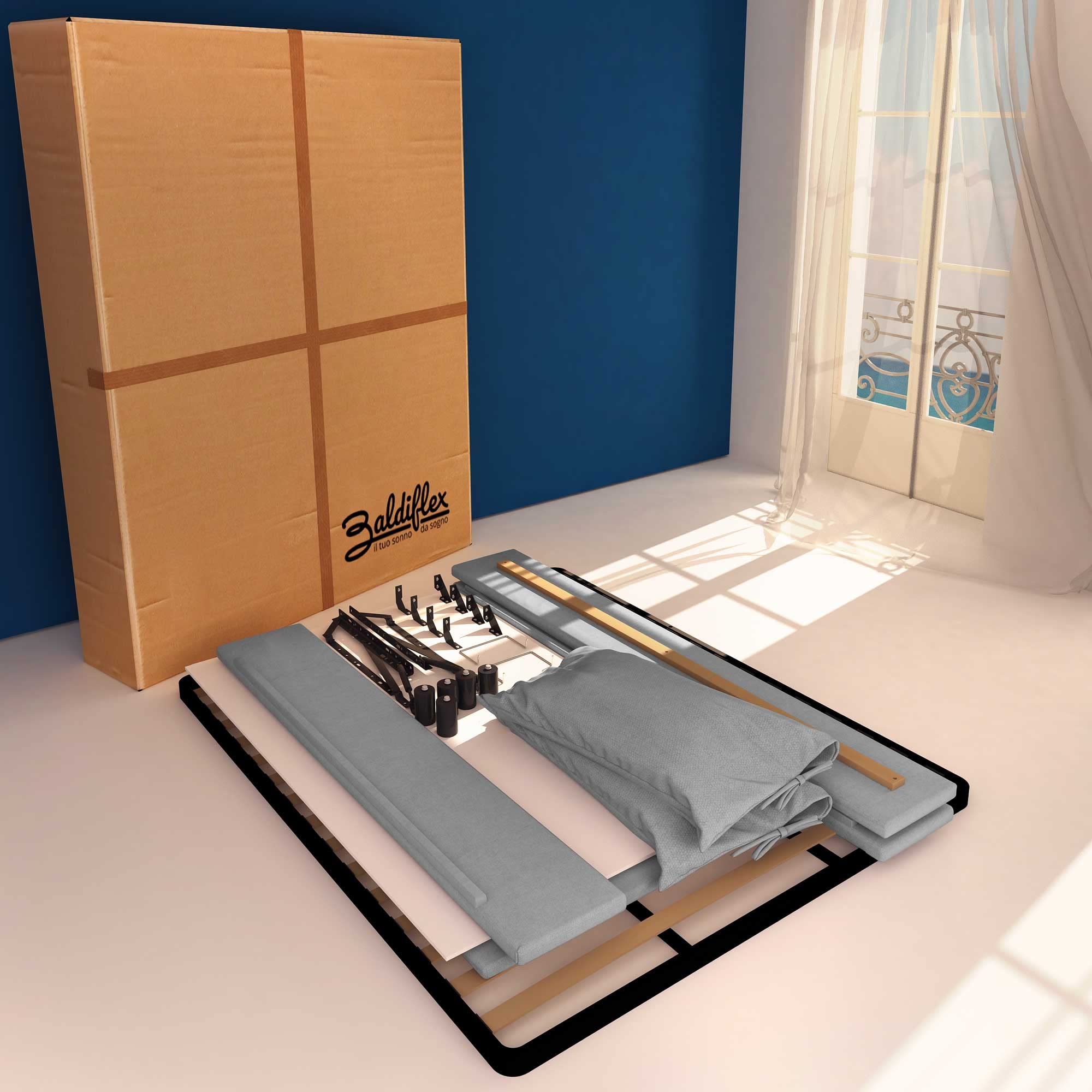 Baldiflex Single Bed with Storage - Licia Soft Synthetic Leather Upholstery, Slatted Base for Single Mattresses, 120 x 190 cm, Light Gray with Padded Headboard | Space-Saving Bedroom Solution for Small Apartments & Guest Rooms