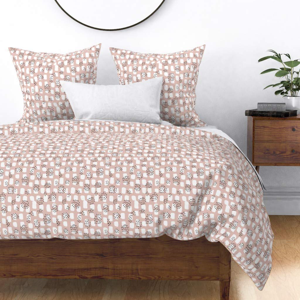 Custom Spoonflower Cotton Sateen Duvet Cover Twin Size - Blush Cream Abstract Dots Scandi Style Gender Neutral Minimalist Scandinavian White Spots Textured Print Bedding | Perfect for Nursery, Guest Room & Modern Boho Decor