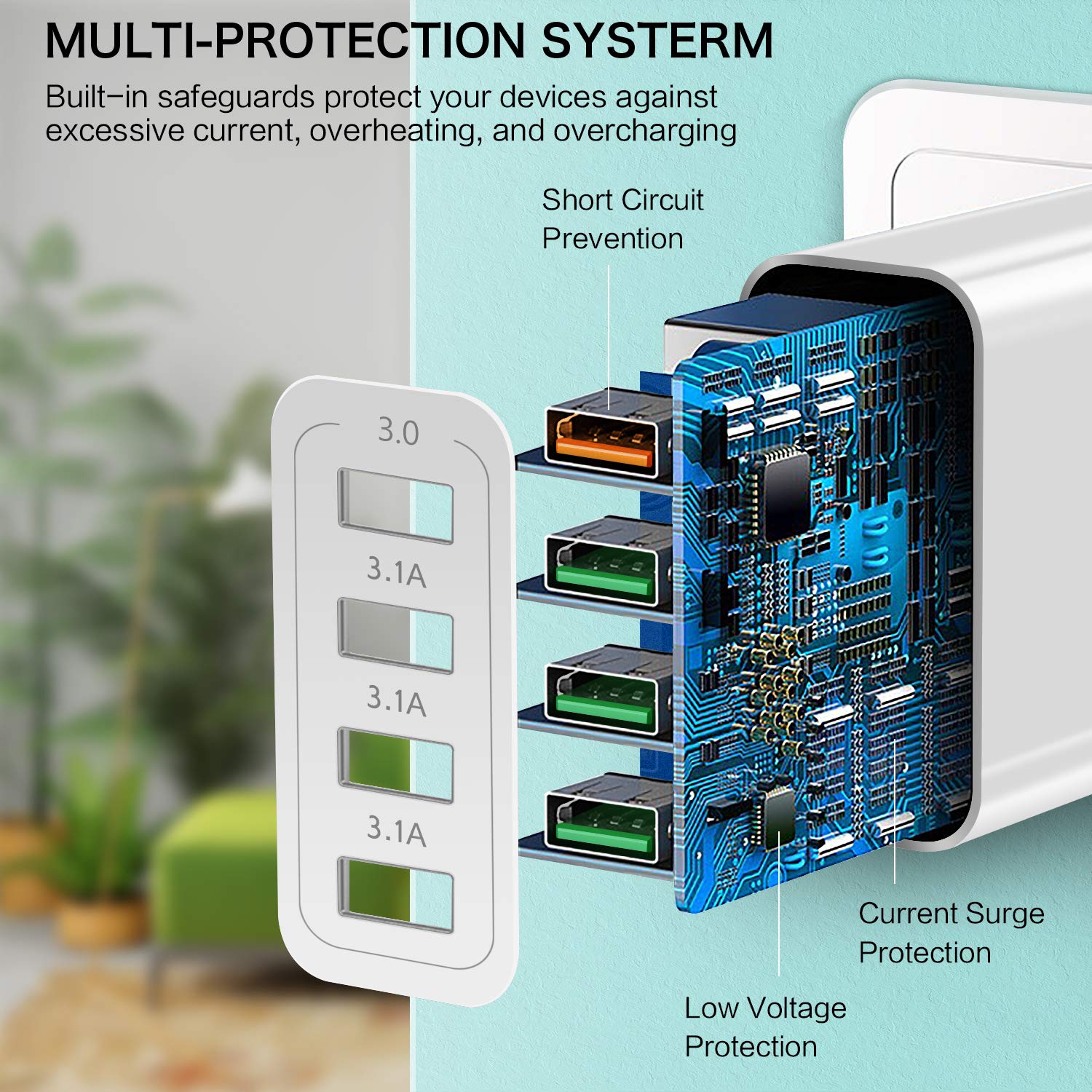 33W 4-Port USB Wall Charger Fast Charging Block - Multiport USB Plug Cube Brick for iPhone 15/15 Pro, Samsung Galaxy, iPad Mini/Pro/Air - Perfect for Home, Office & Travel Charging Needs
