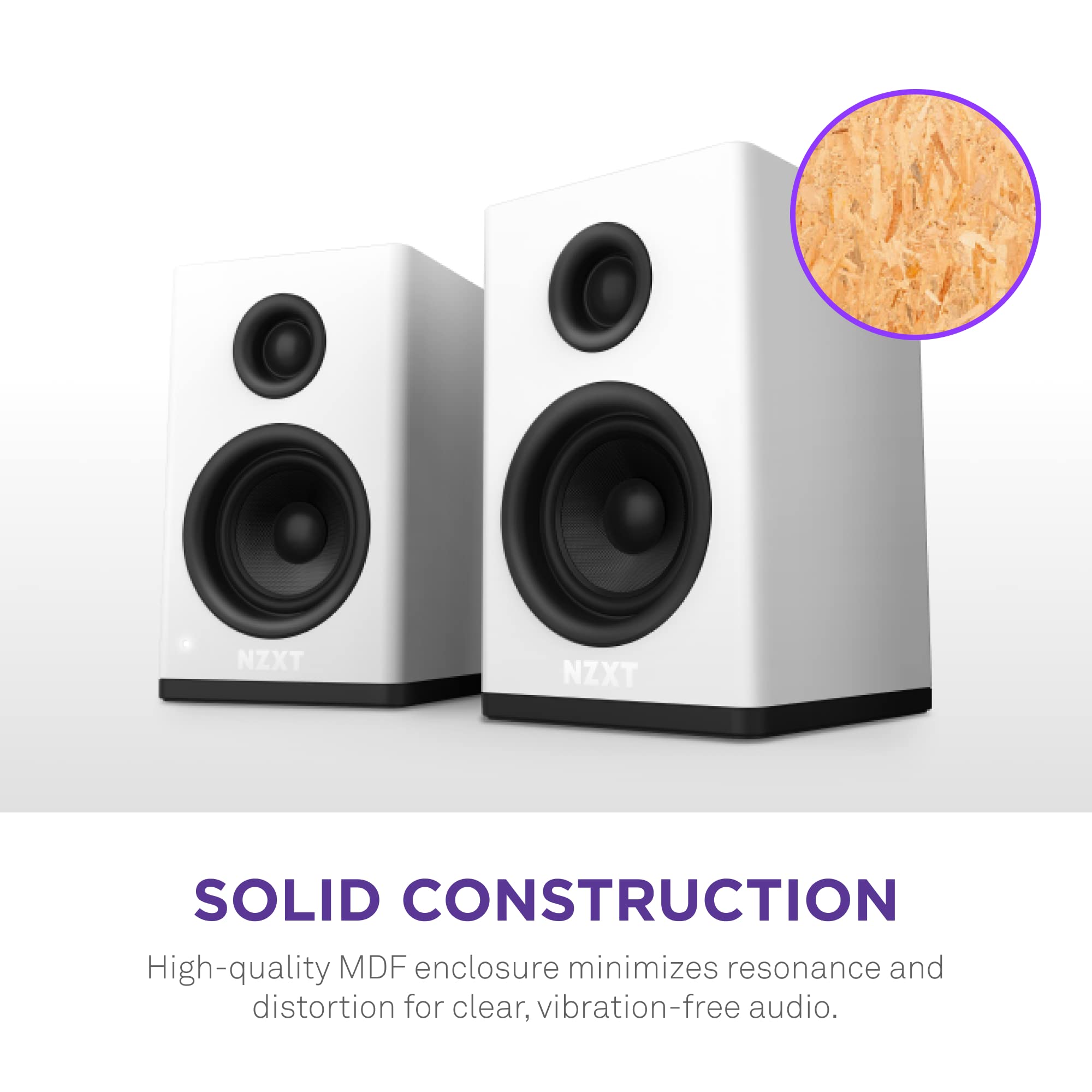 NZXT Relay PC Gaming Desktop Speakers - 80W Bookshelf-Style White Speakers with Silk Dome Tweeters & Glass Fiber Woofers - High Dynamic Range for Gaming, Streaming & Home Office Setup