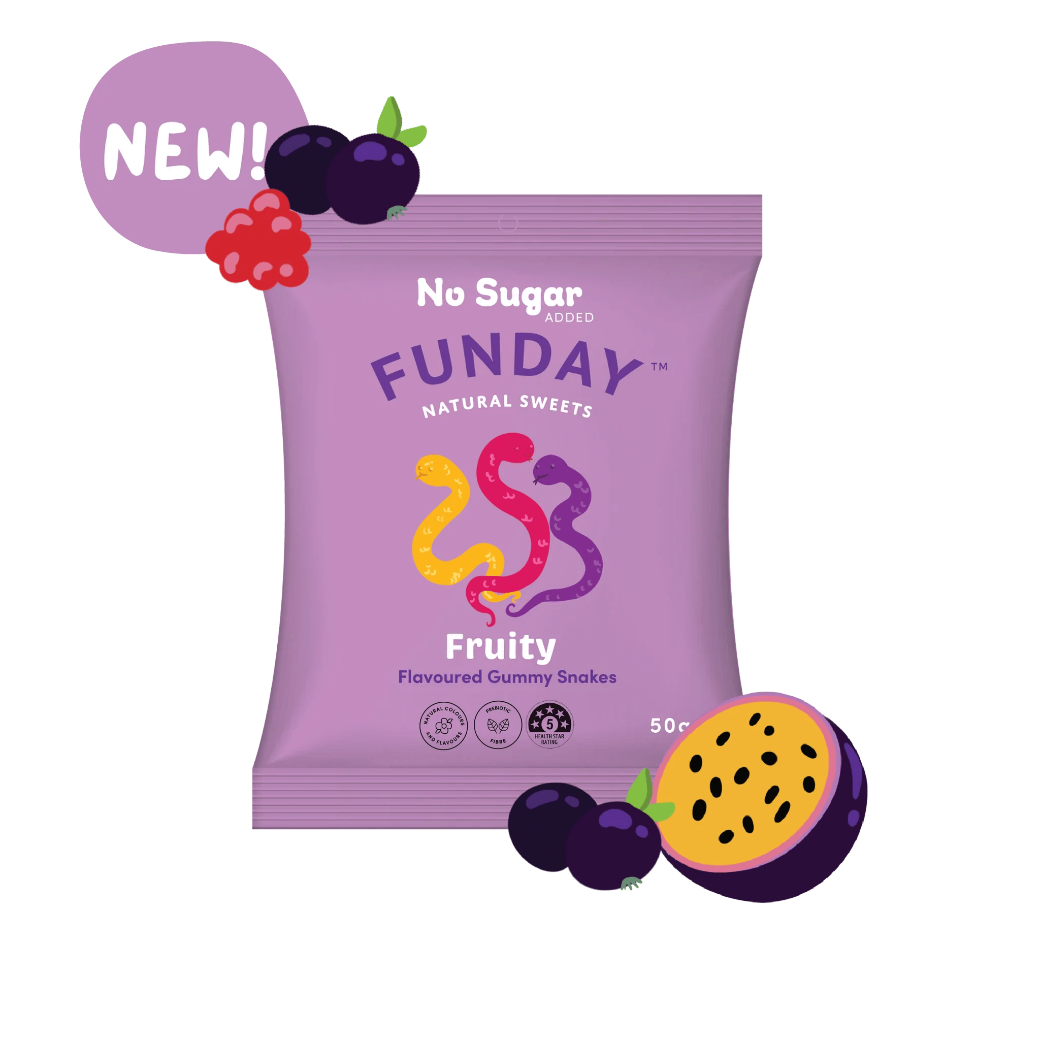 Funday Natural Sweets Gummy Snakes Fruity Flavor - Delicious & Healthy Candy Snacks for Kids, Parties, Halloween Treats & Movie Night Snacks