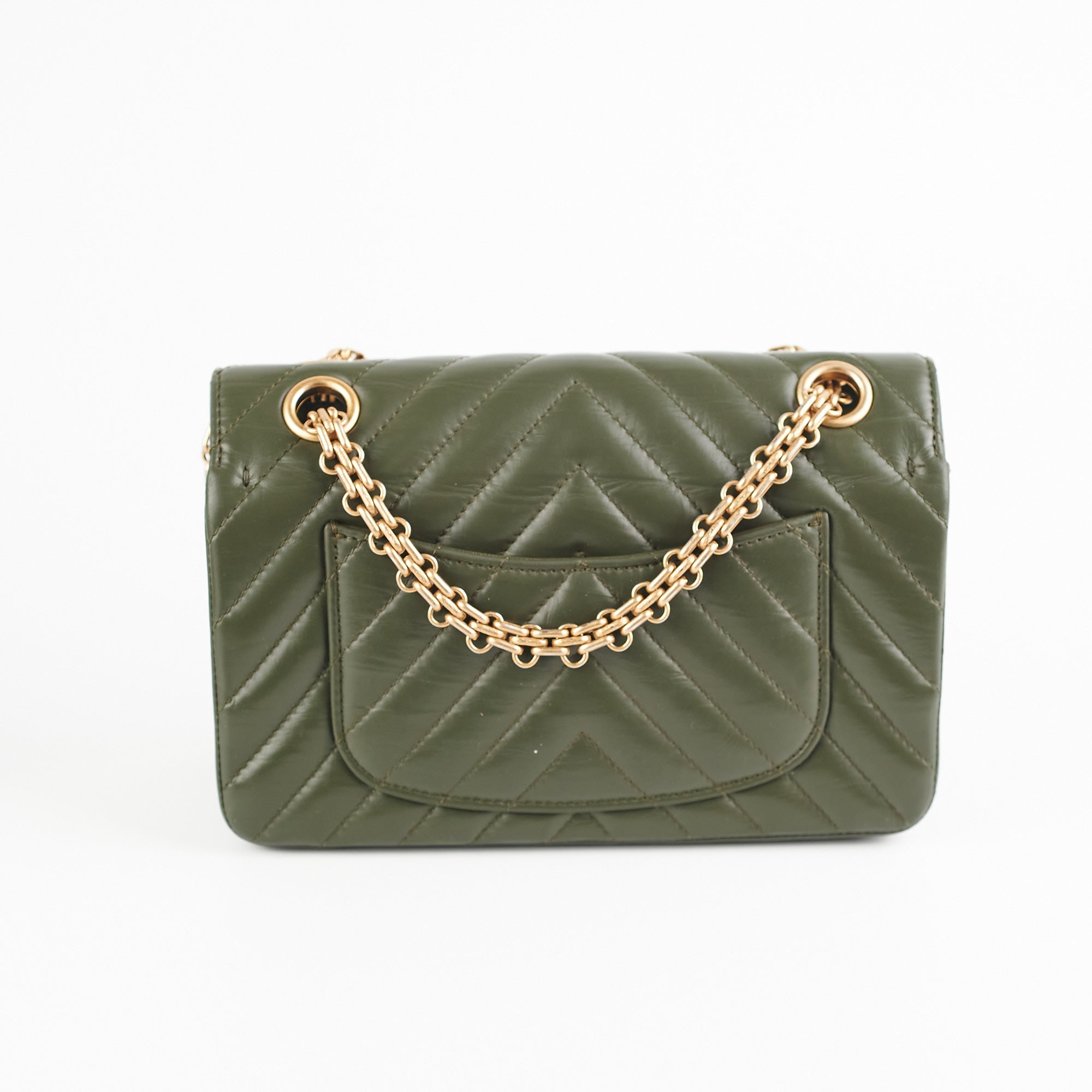 Authentic Chanel Mini 2.55 Chevron Reissue Bag in Khaki Green with Microchip - Luxury Crossbody Purse for Women, Perfect for Date Nights & Special Occasions