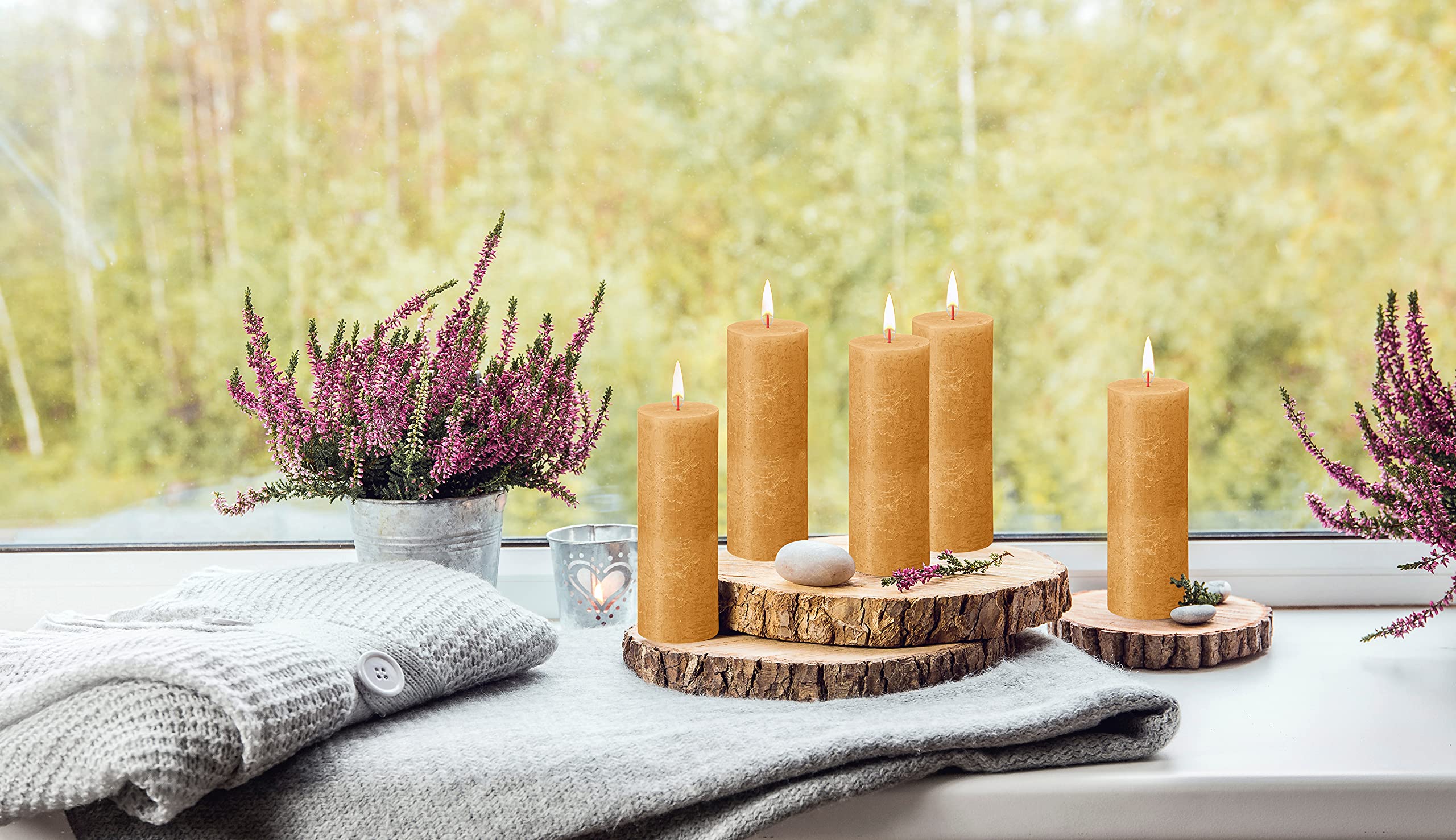 BOLSIUS 4-Pack Yellow Rustic Pillar Candles - 2.75 x 7.5 Inch Unscented Dripless Smokeless Candles - Premium European Quality with Natural Plant-Based Wax - 85-Hour Burn Time - Perfect for Wedding Centerpieces, Romantic Dinners & Home Decor