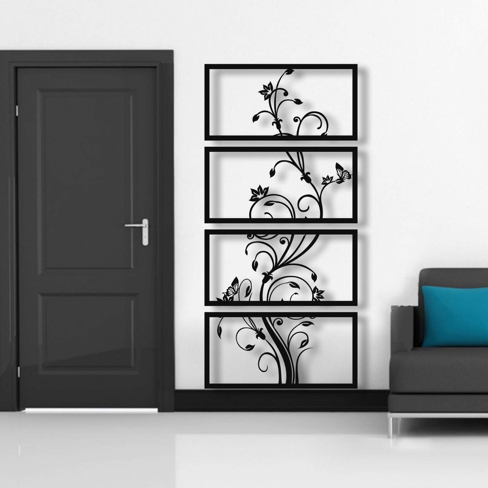 DEKADRON 4-Panel Metal Wall Art Decor - Modern Floral Tree Design for Home & Office (24