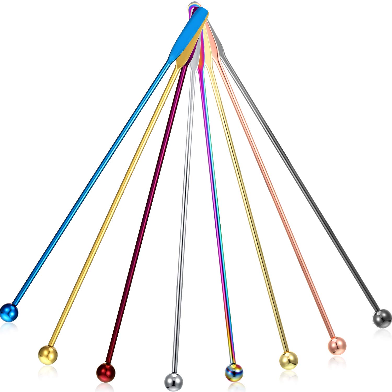 7.5 Inch Stainless Steel Drink Stirrers with Rectangular Paddles - Set of 8 Reusable Coffee, Cocktail, Chocolate Milk & Juice Stir Sticks (Multicolor) - Perfect for Home, Office, Cafes & Bars