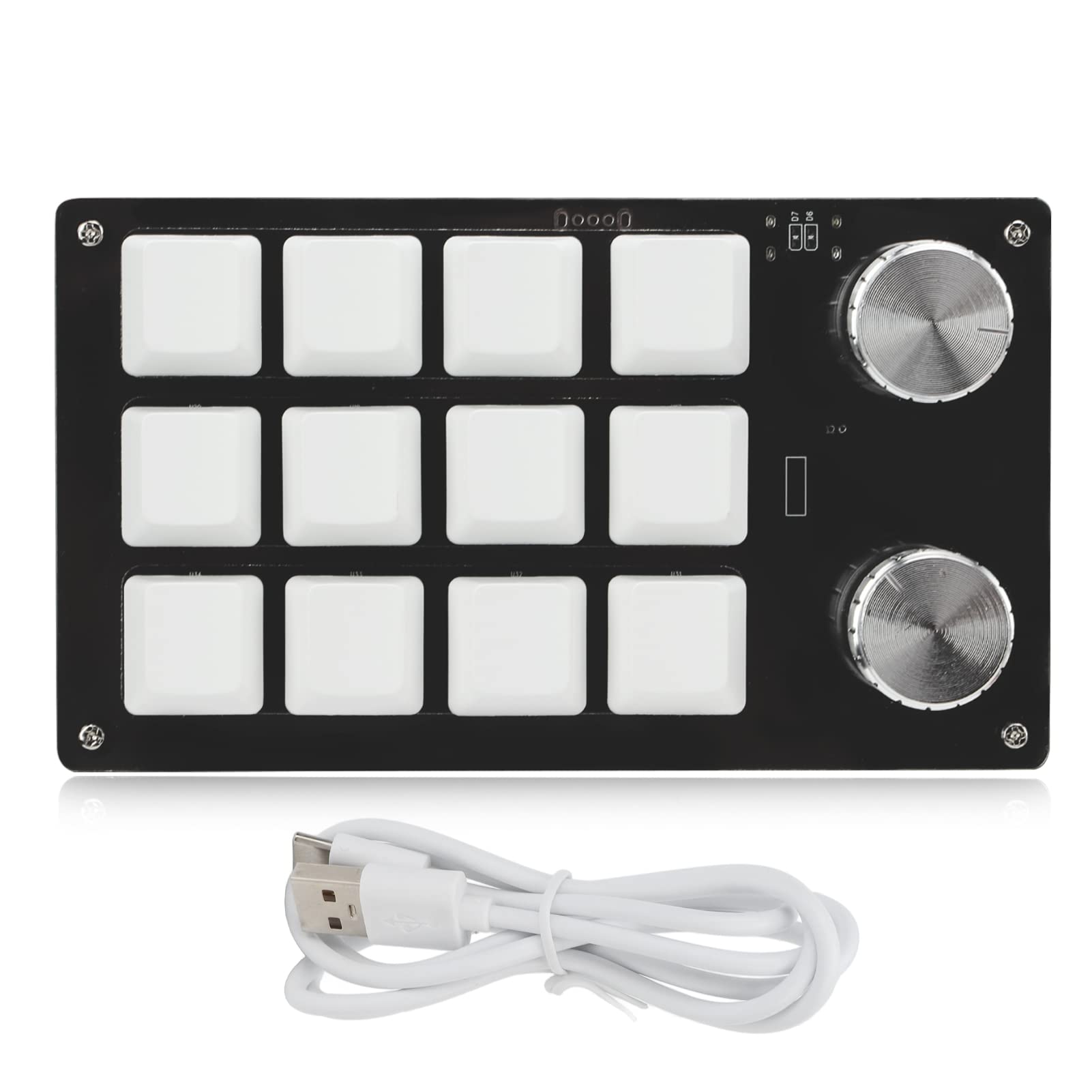One-Handed Programmable Mechanical Keyboard - 12 Key RGB Gaming Keypad with Macro Functions & Knob Control | Plug & Play for Windows (Black/White) | Perfect for MMO Gaming, Video Editing & Office Work