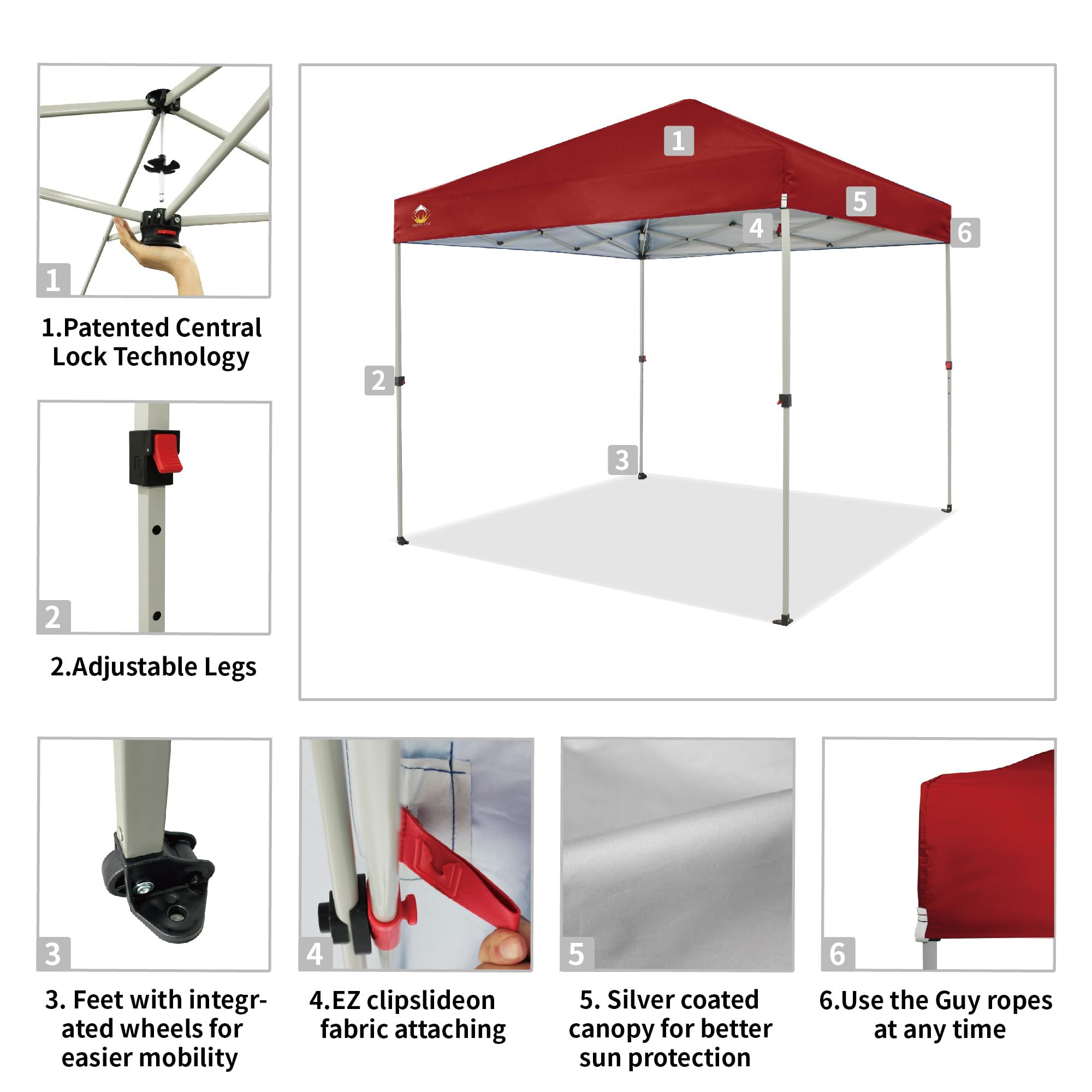 8x8 Pop Up Canopy Tent - Instant Beach Shade with One Push Setup | Portable Outdoor Gazebo for Camping, Backyard Parties & Picnics | Includes STO-N-Go Carry Bag & Silver Coated UV Protection Top (Red)