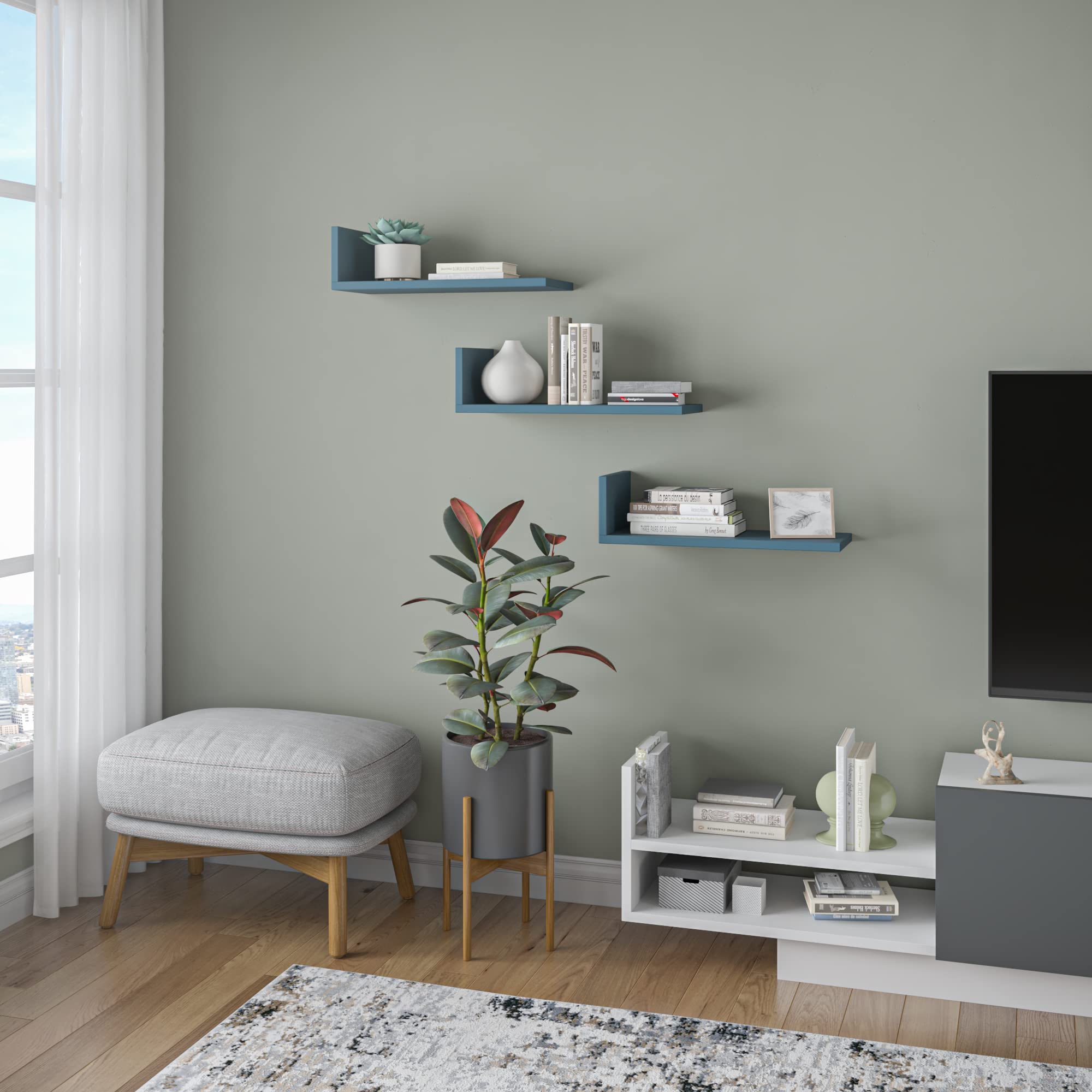 Modern Petrol Blue Wall Shelf - 6.3x19.69x7.87 Inches - Home Storage for Bathroom & Living Room