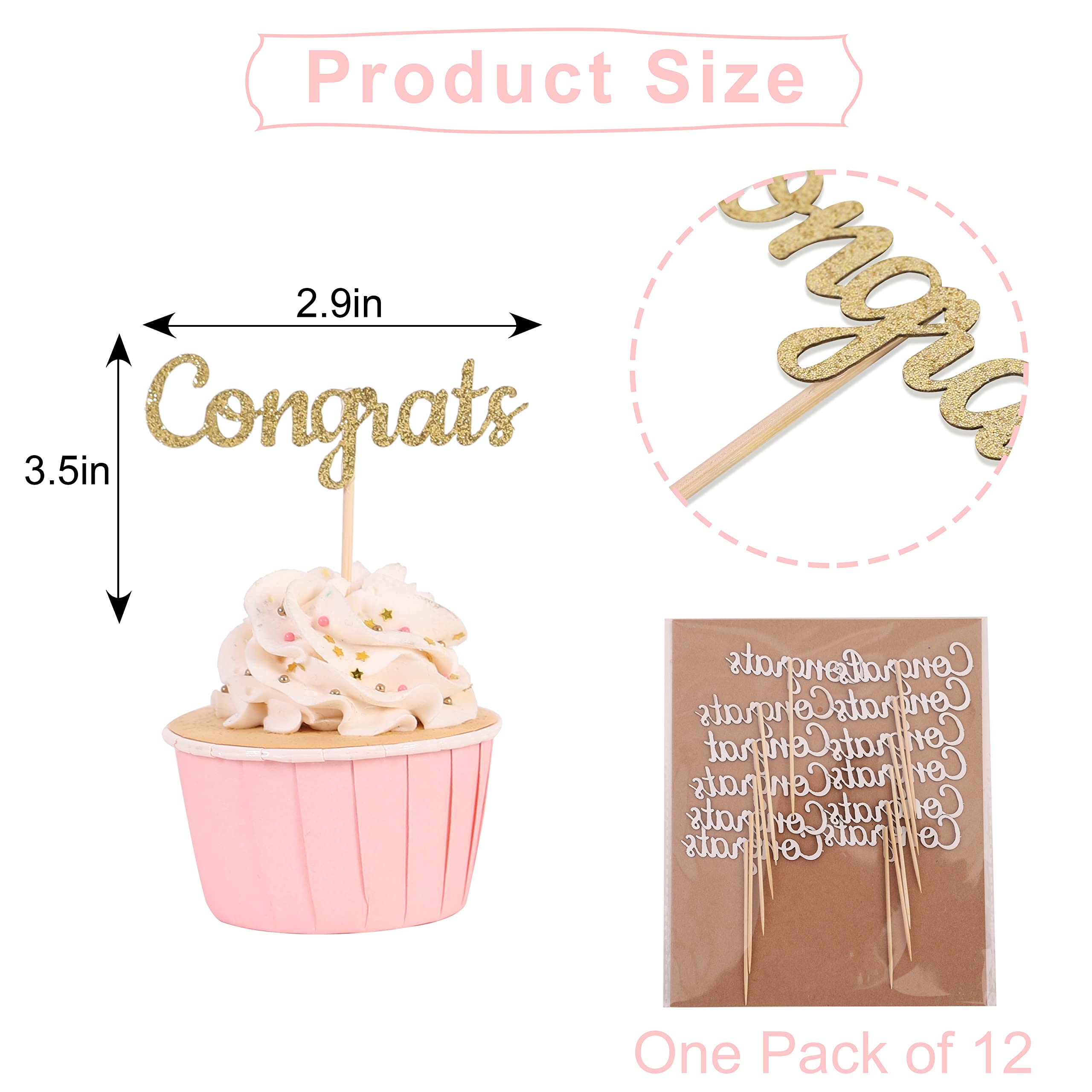 Graduation Cupcake Toppers - Glitter Congrats Food Picks for Graduation Party Decorations, Retirement Celebrations & 2022 Events - Perfect for Cake Decorating, Dessert Displays & Special Occasions