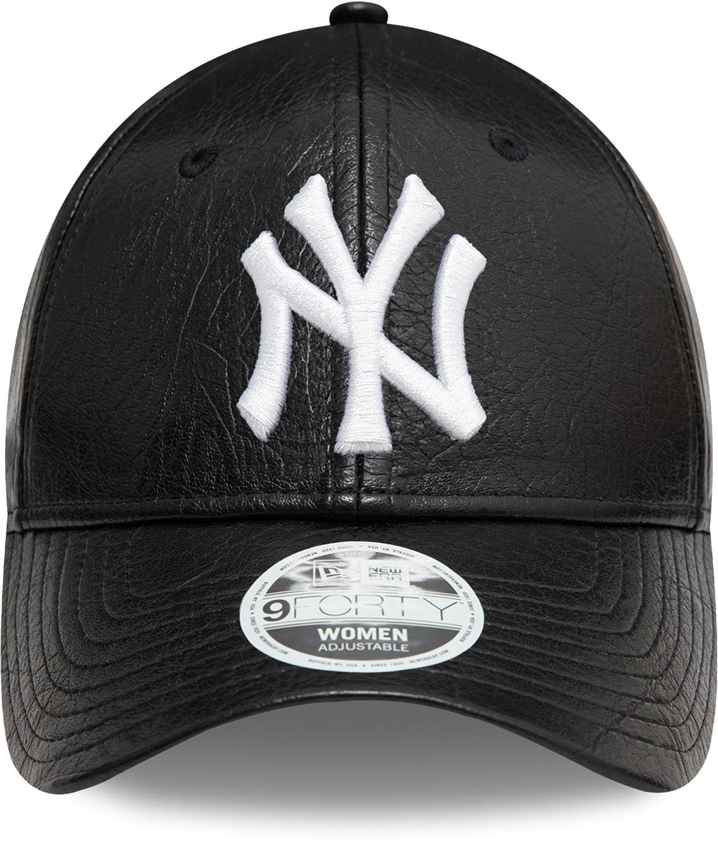 New York Yankees Women's New Era 9Forty Crinkled PU Black Baseball Cap - Stylish Adjustable Hat for Sports Fans & Fashion Enthusiasts - Perfect for Baseball Games, Casual Outfits & Everyday Wear