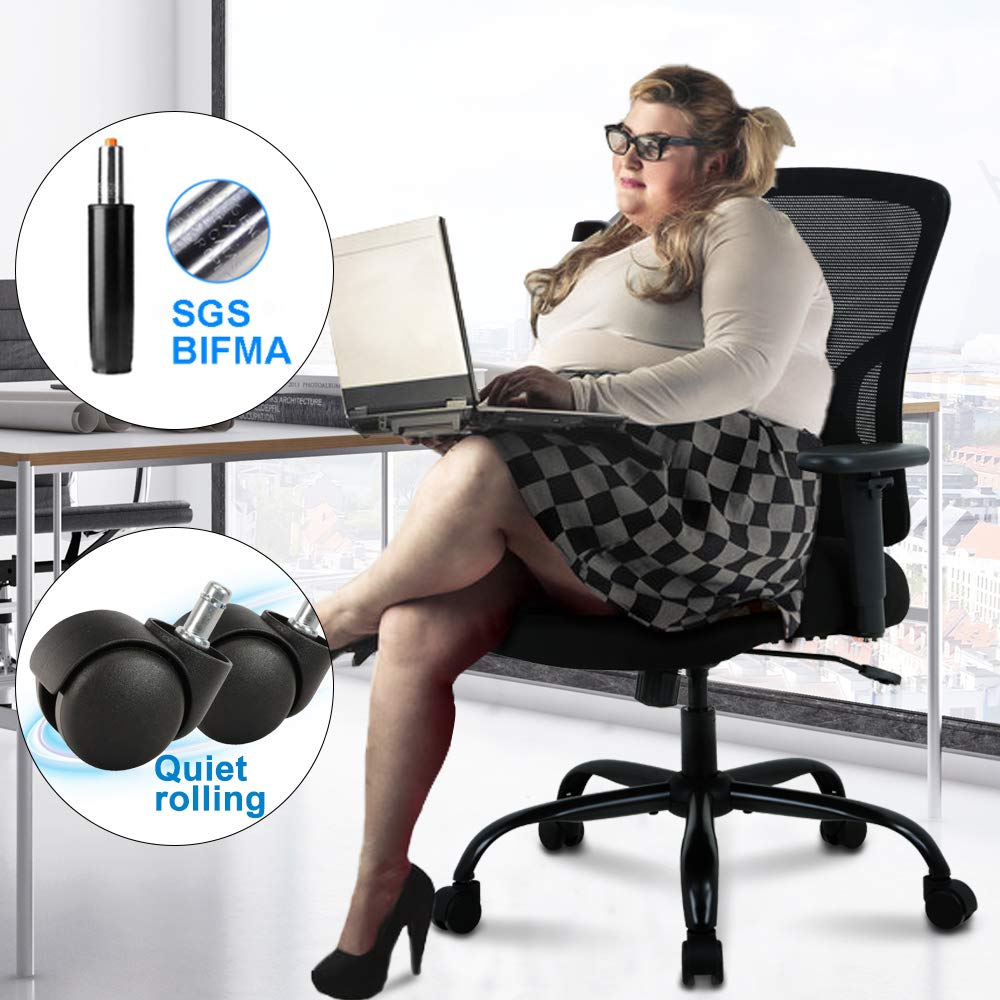 Big and Tall Office Chair Heavy Duty Computer Chair 400LBS Capacity - Ergonomic High Back Mesh Chair with Lumbar Support & Rolling Swivel - Perfect for Home Office, Gaming, and Workspace (Black)
