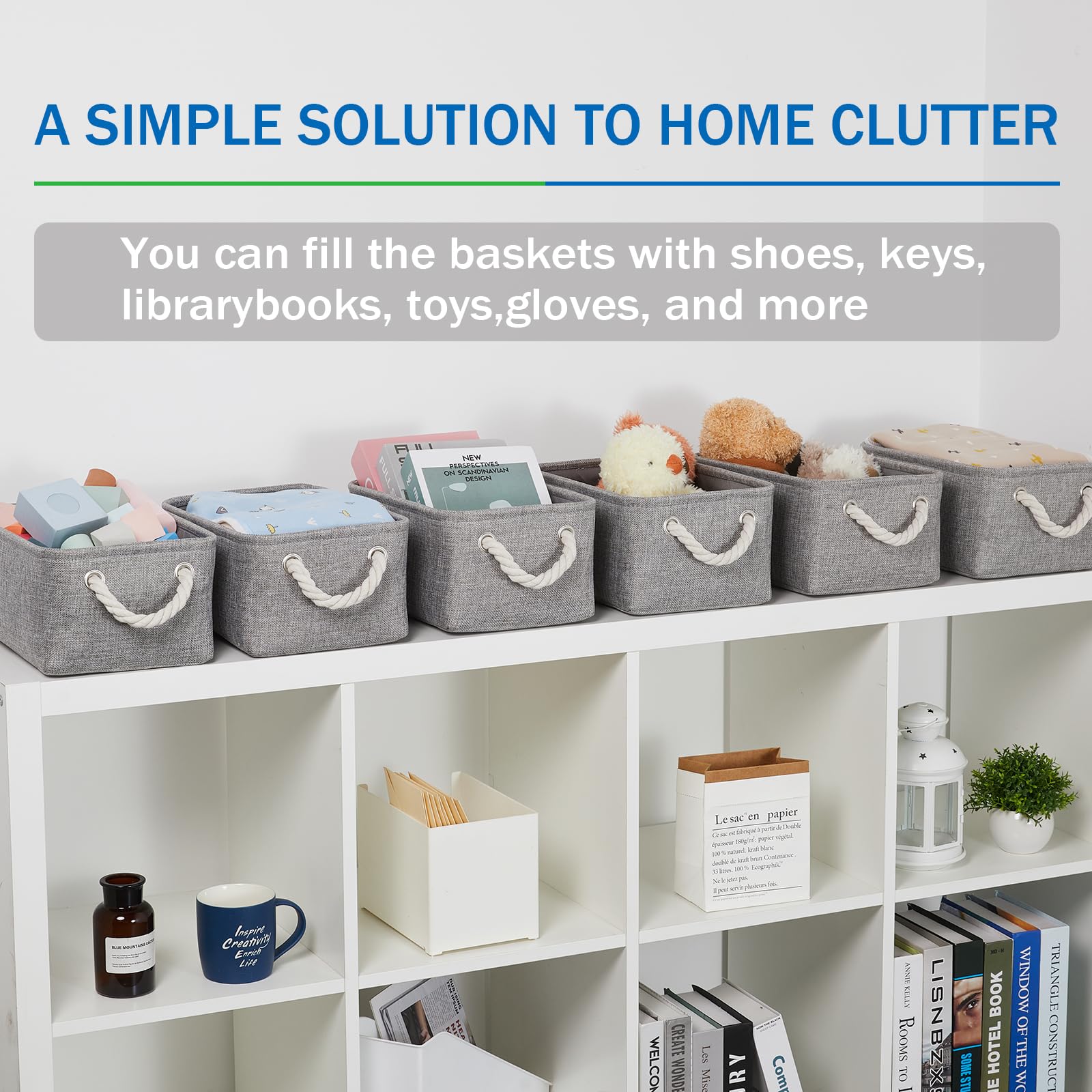 Small Gray Fabric Storage Bins Set of 6 - Collapsible Organizer for Closet & Shelf