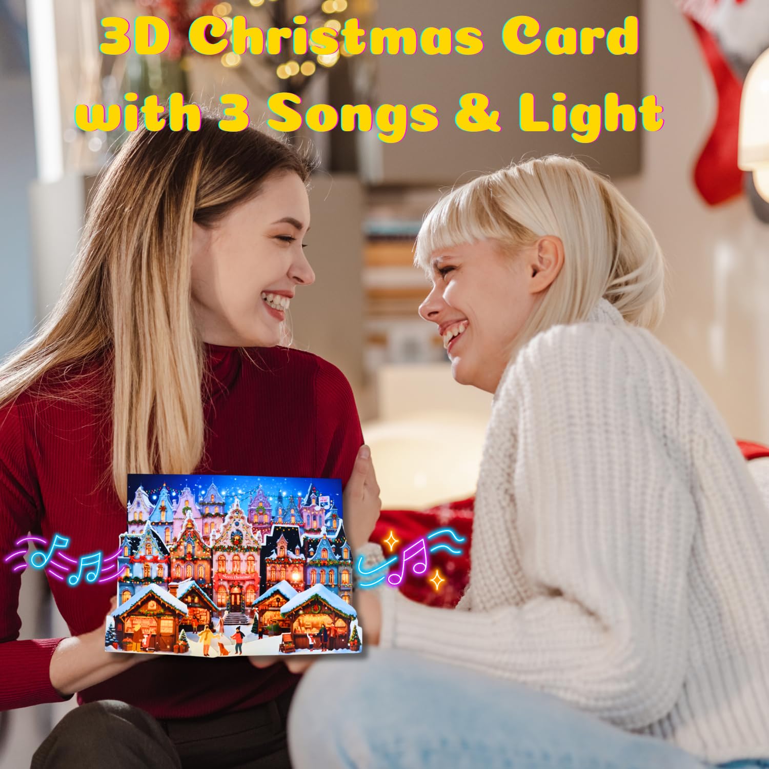 Christmas Pop Up Cards for Kids - Musical Greeting Cards with Lights & Songs - Holiday New Year Gift - Perfect for Classroom Exchanges, Stocking Stuffers & Family Celebrations