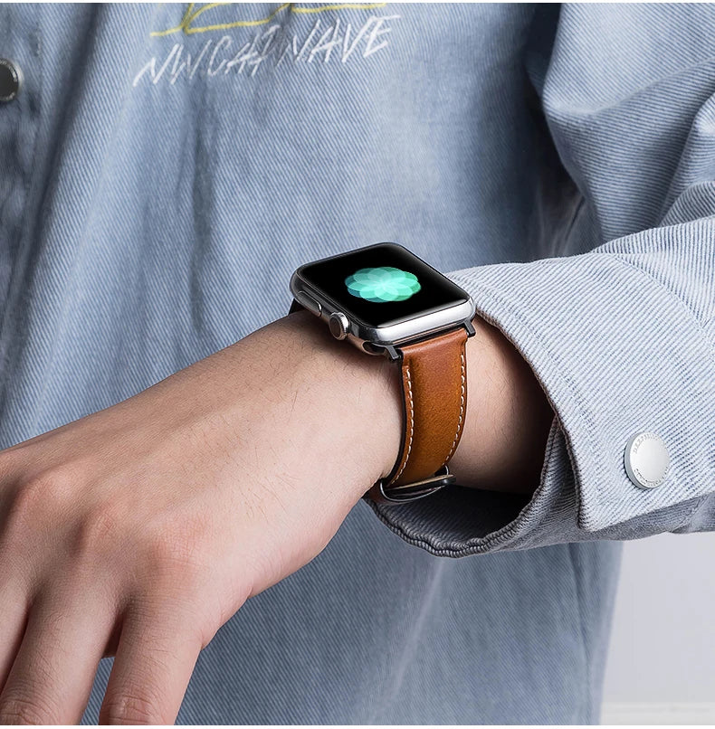 Premium Oil Waxed Genuine Leather Apple Watch Band - Durable & Stylish Replacement Strap for Workouts, Office & Everyday Wear