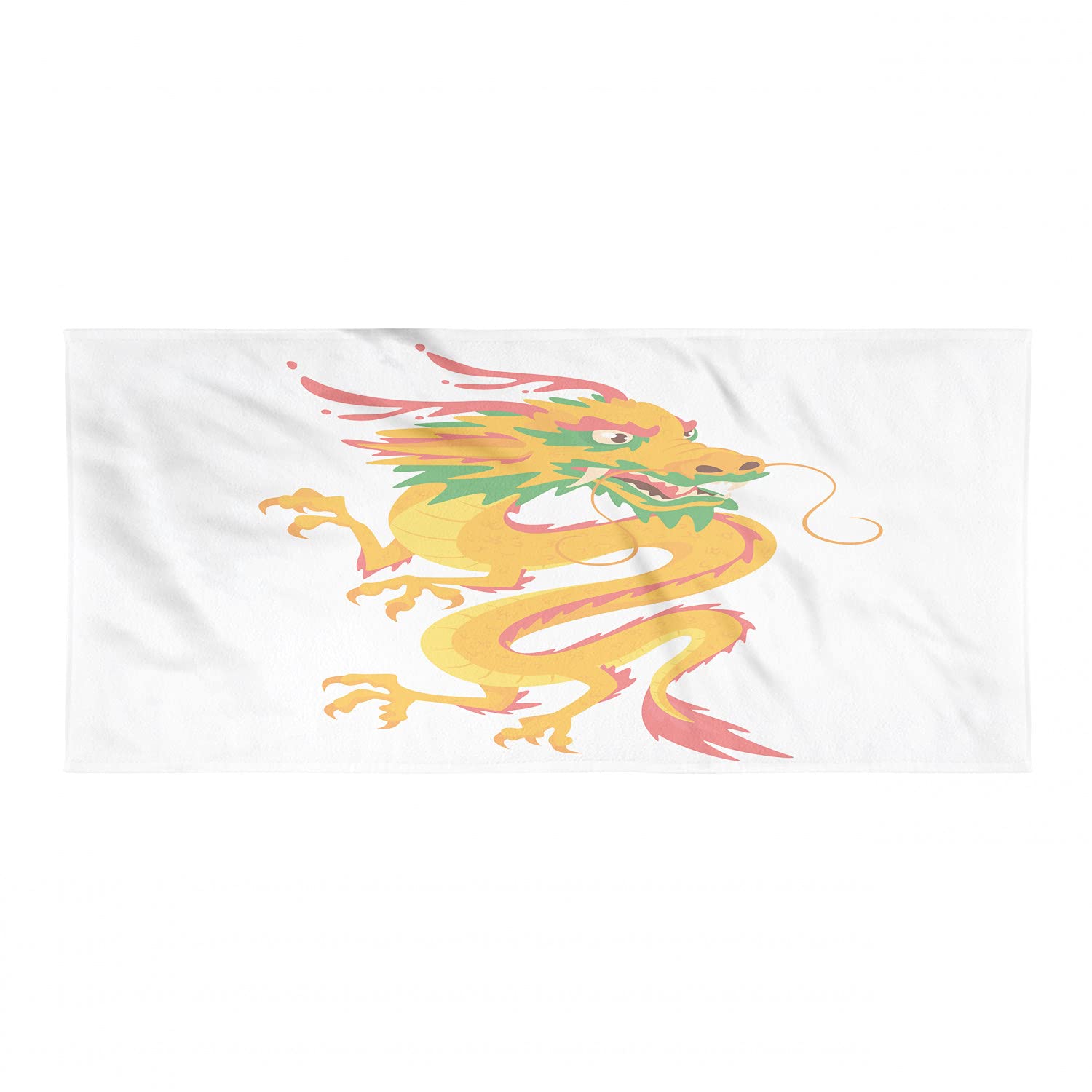 Ambesonne Dragon Backpacking Towel - Quick Dry Soft Microfiber Travel Towel with Cartoon Dragon Design, Compact & Absorbent for Camping, Hiking, Beach, Gym - Fern Green & Orange