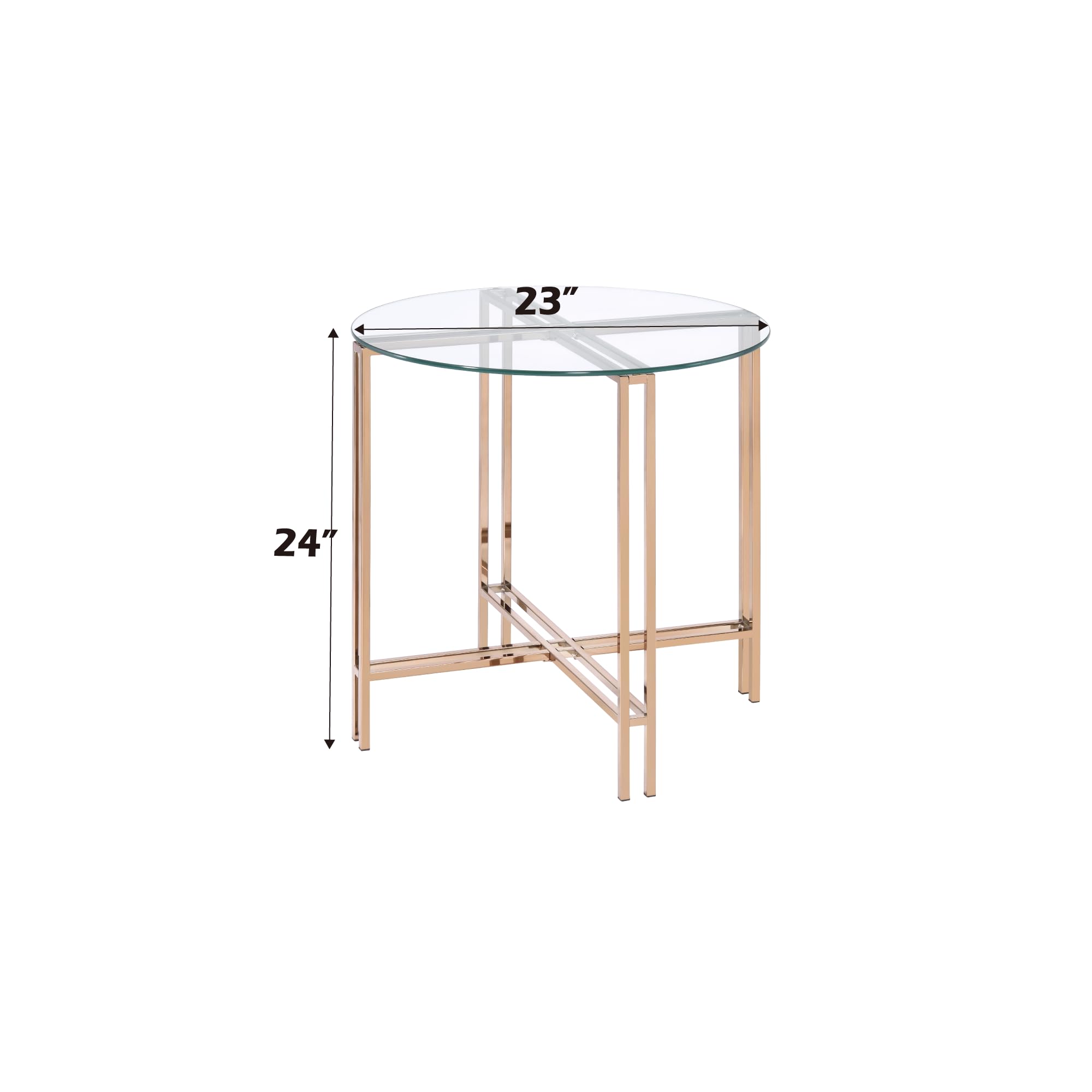 Acme Veises Round Glass Top End Table - Gold & Champagne Finish - Perfect for Living Room, Bedroom, or Office Decor