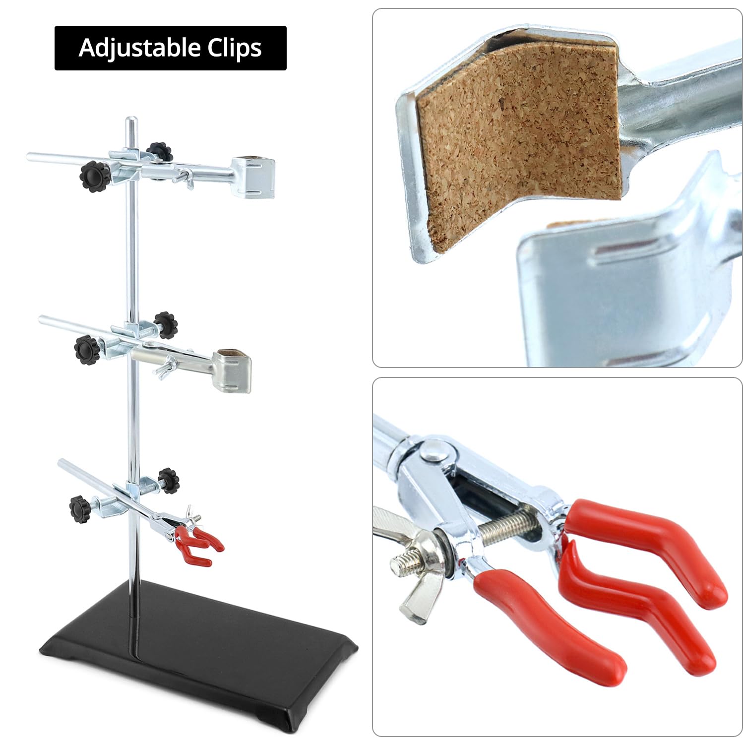 QWORK 2-Pack Laboratory Grade Metalware Set - Lab Support Stand with Iron Clamp, Flask Clamp & Condenser Stand for Chemistry Experiments, Science Labs & Classroom Use