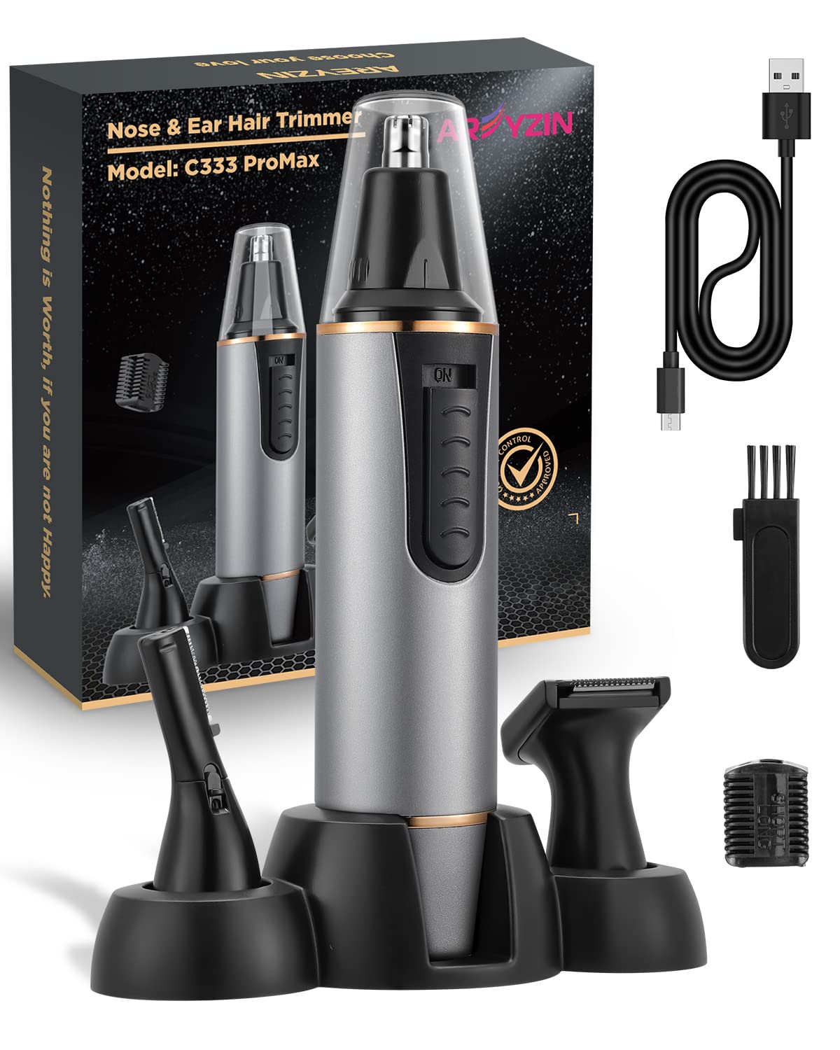 AREYZIN Professional Painless Rechargeable Nose Hair Trimmer for Men & Women - Eyebrow & Facial Hair Grooming Kit with Powerful Motor, IPX7 Waterproof & Dual Edge Blades | Perfect for Travel, Home & Personal Care Routine