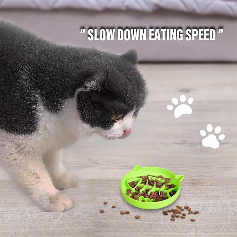 Non-Slip Silicone Cat Slow Feeder Bowl with Suction Cups - Puzzle Feeder for Wet/Dry Food - Interactive Cat Toy to Prevent Overeating & Aid Digestion - Perfect for Kittens & Adult Cats (Green, 1 Cup) - Great for Mealtime Enrichment & Portion Control