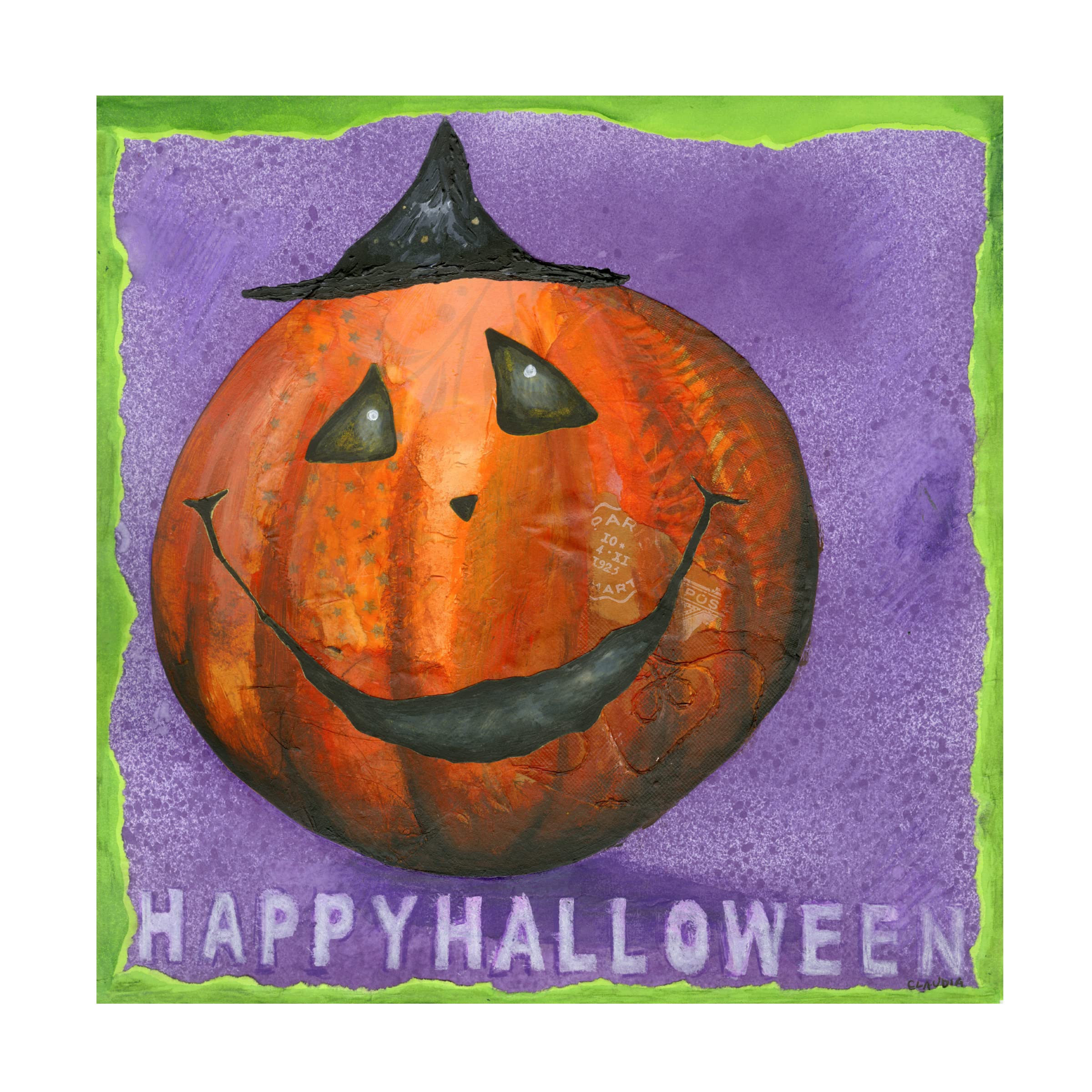 Claudia Interrante 'Happy Halloween' Canvas Wall Art Print - 35x35 Inches - Spooky Decor for Home, Office & Halloween Party Decorations