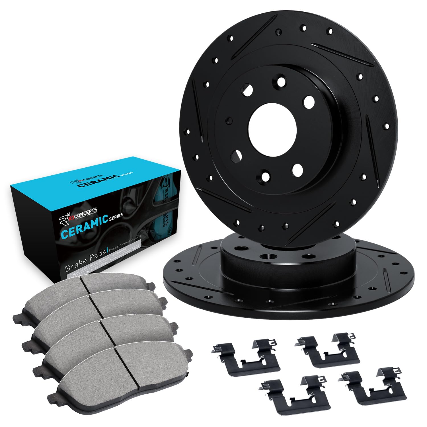 R1 Concepts Rear Brake Pads and Rotors Kit - Ceramic Brake Pads & Rotors with Hardware Kit - Compatible with 1984 Nissan Maxima - Perfect for Smooth Braking & Performance Driving