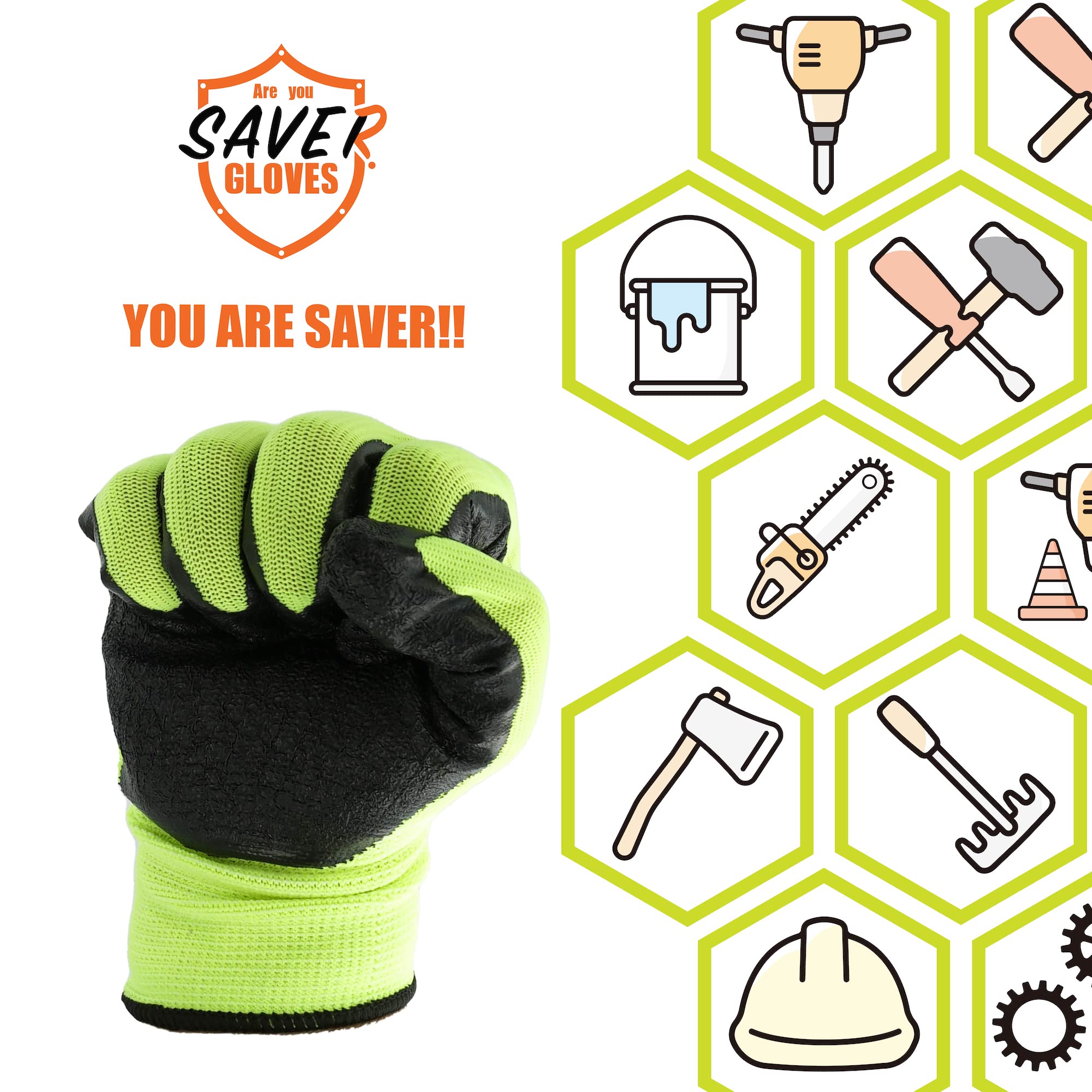 Heavy Duty SAVER Garden Gloves - High Visibility Latex Green Work & Gardening Gloves (10-Pack) - Durable Protection for Landscaping, Farming, and Outdoor Projects