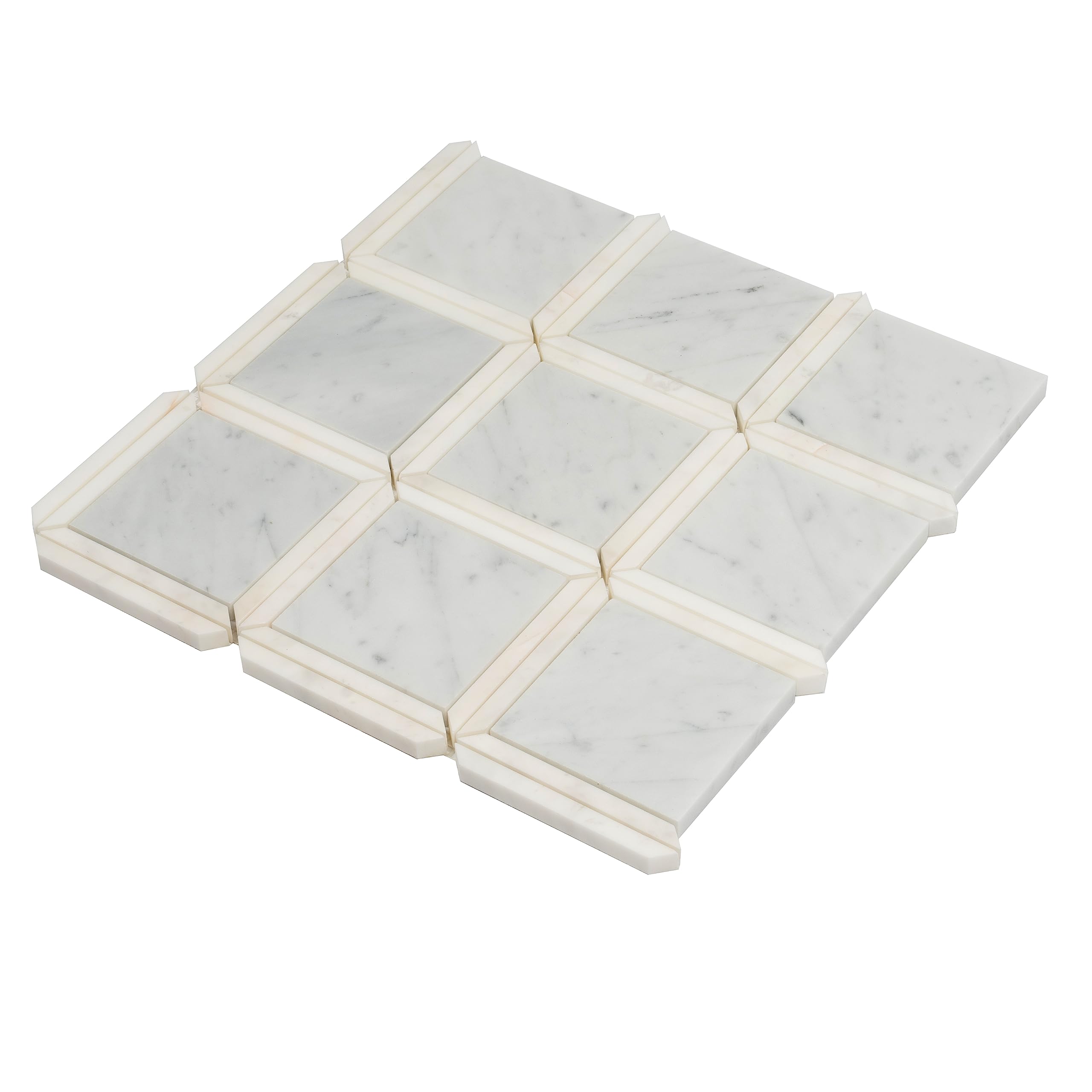 White & Grey Square Marble Mosaic Tile - 12