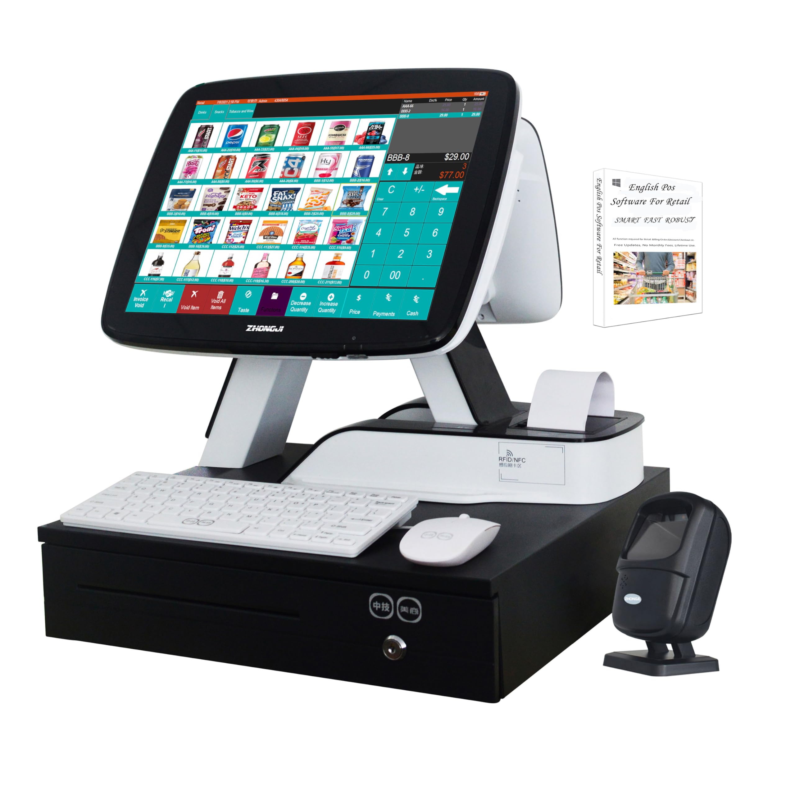 MEETSUN 15'' Touch Screen POS System with Built-in 2.1/4'' Thermal Receipt Printer - Windows PC Cash Register for Retail Stores, Restaurants & Small Businesses | All-in-One Solution for Fast Checkout & Inventory Management