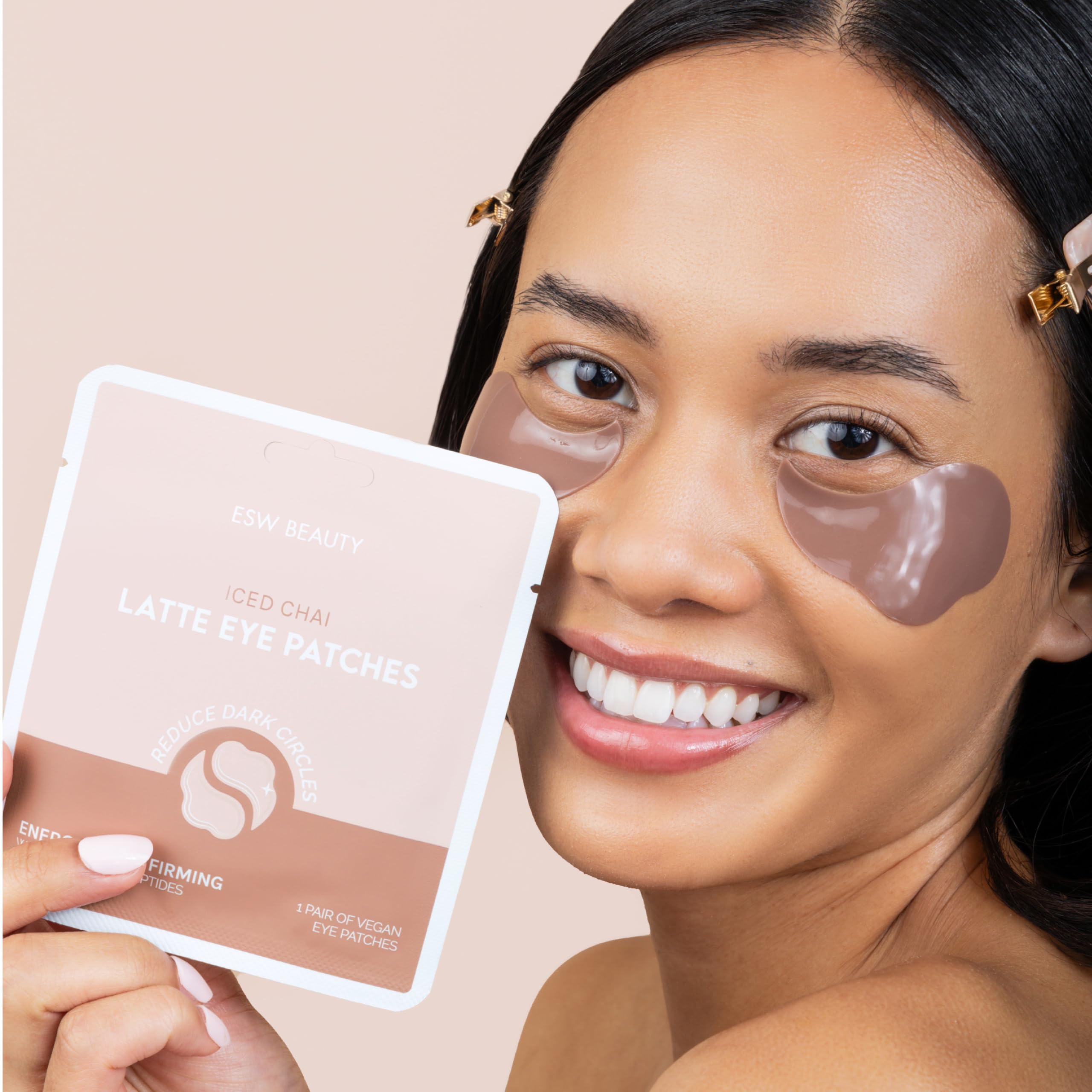 ESW Beauty Iced Chai Latte Energizing & Firming Eye Patches - Under Eye Gel Pads for Dark Circles, Puffiness & Wrinkles - Perfect for Morning Routine, Travel & Skincare Self-Care