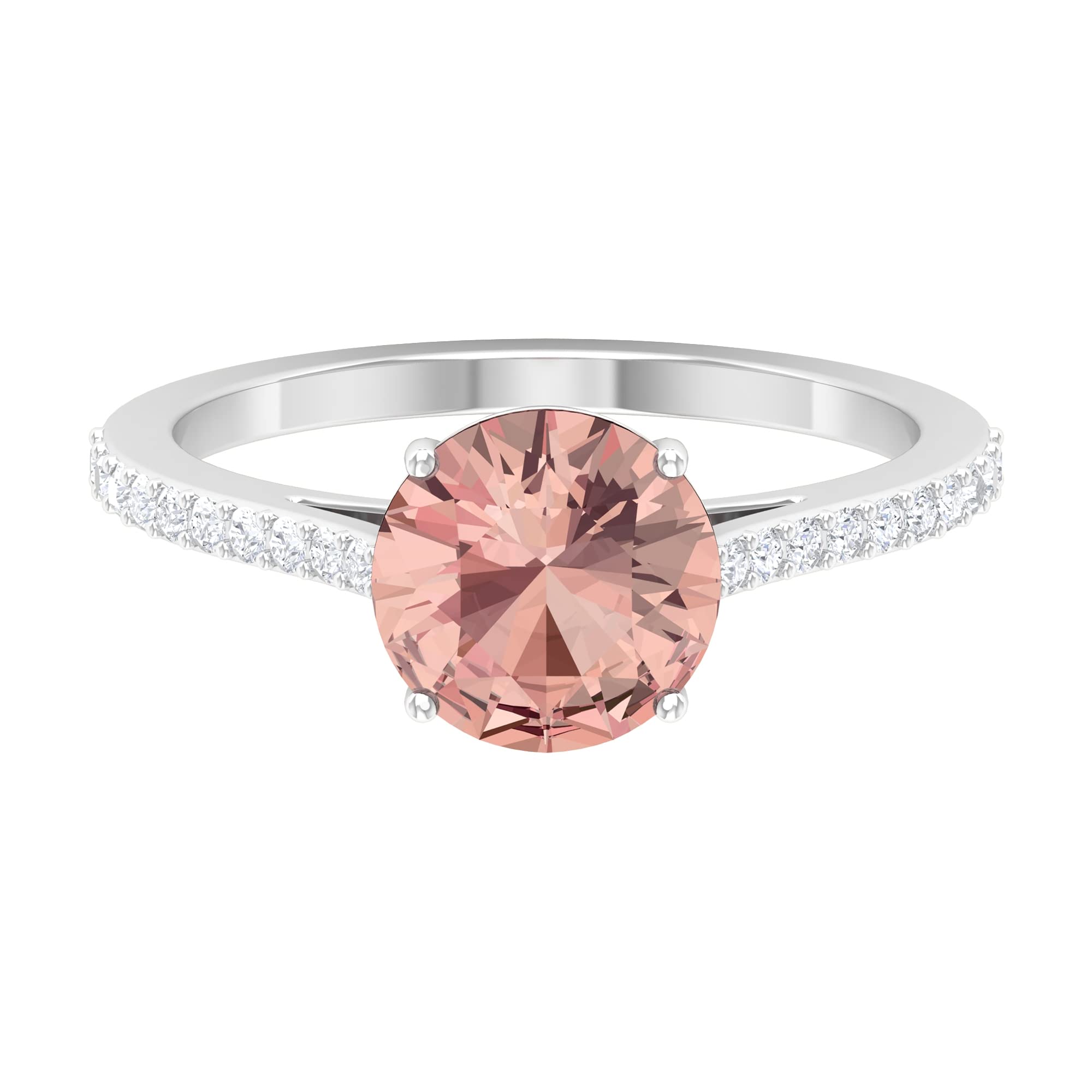 2.50 CT Morganite and Moissanite Ring - 8MM Round Peach Morganite Solitaire Ring for Women in 14K Solid Gold | Elegant Engagement, Wedding, Anniversary & Everyday Jewelry Gift