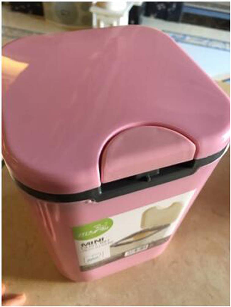 Hflove Mini Plastic Table Top Trash Can - Small Countertop Press Bin for Kitchen, Bathroom, Office (Pink) | Compact Waste Basket for Desks, Vanities & Small Spaces