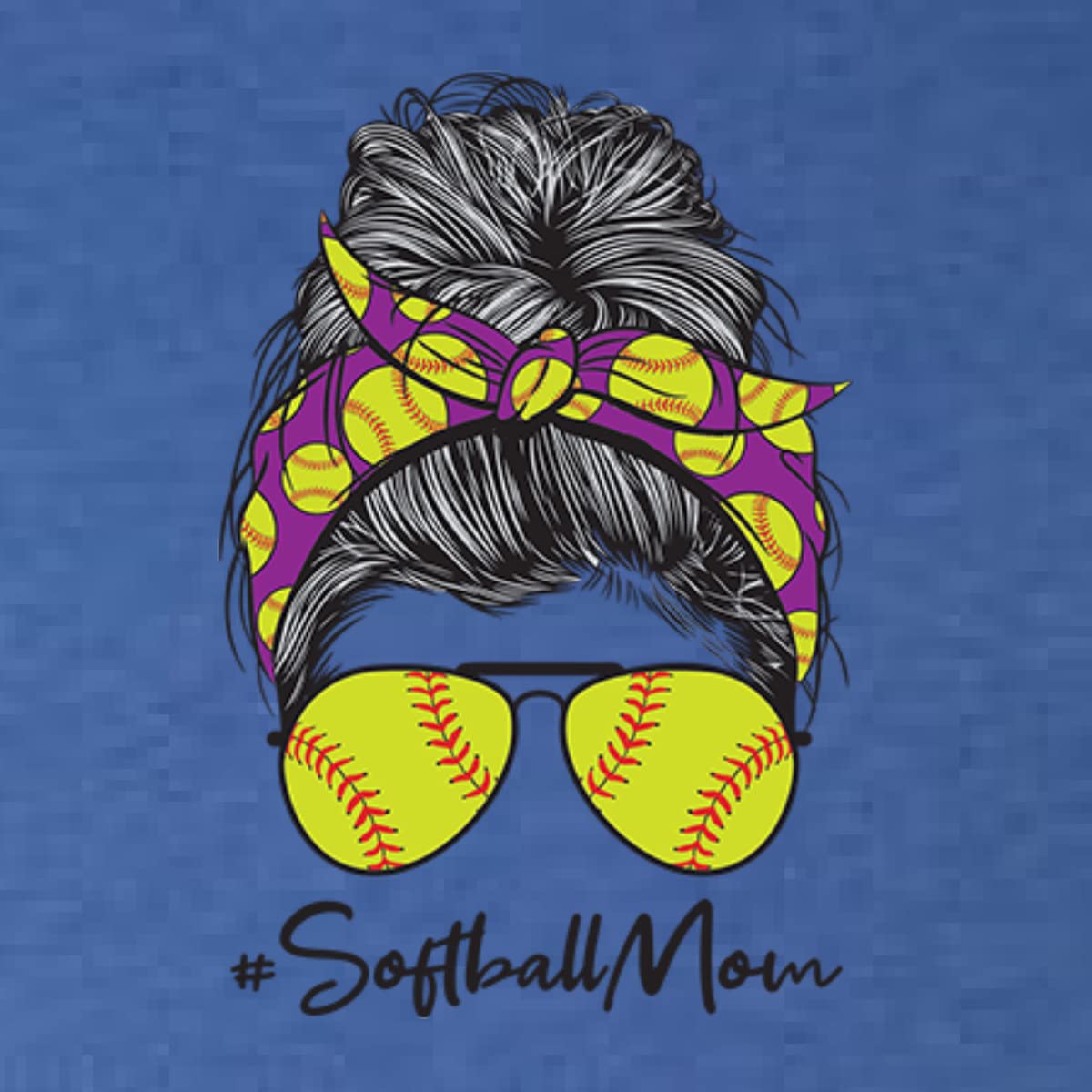 Messy Bun Softball Mom T-Shirt | Long Sleeve Scoop Neck Top for Women - Perfect for Game Day, Sports Events & Mother's Day Gifts