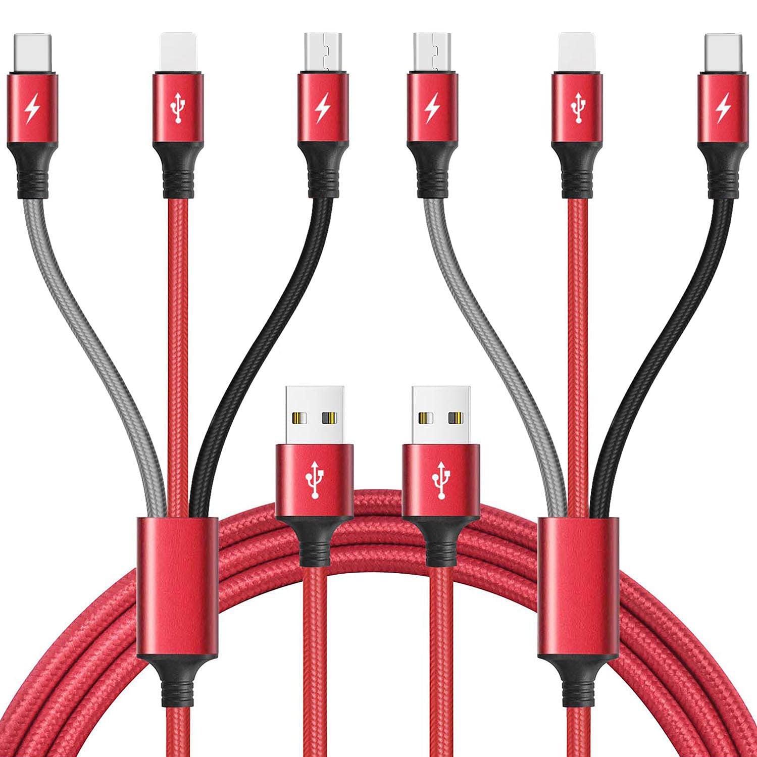10FT 2-Pack Multi Charging Cable - Fast Charger Braided Universal 3-in-1 USB Cord with Type C/Micro USB Ports - Compatible with iPhone, Samsung Galaxy, Tablets & More | Perfect for Home, Office & Travel Charging
