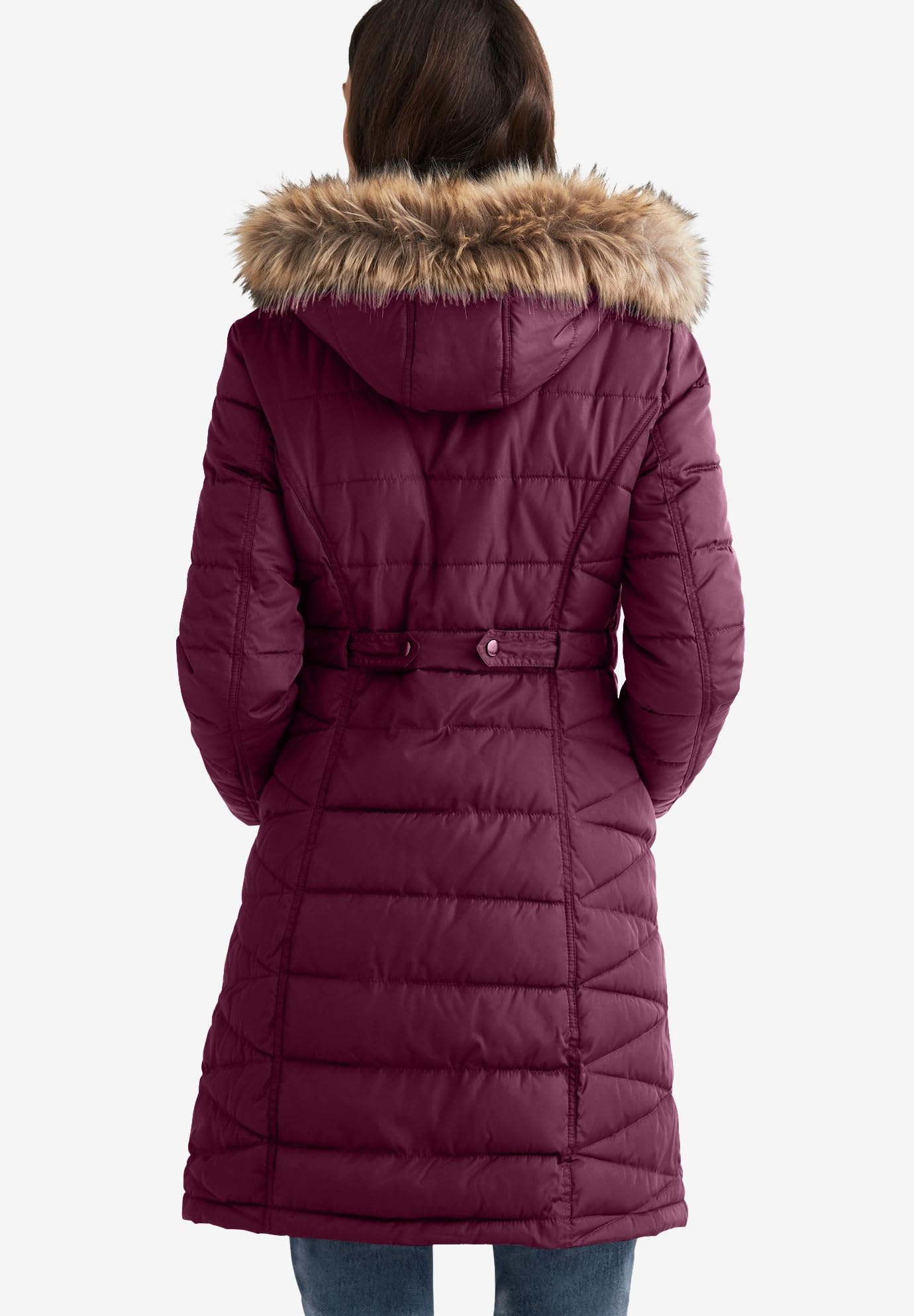 Ellos Women's Plus Size Faux Fur Trim Puffer Jacket - Winter Warm Coats for Cold Weather, Fashionable Outerwear for Casual & Outdoor Activities