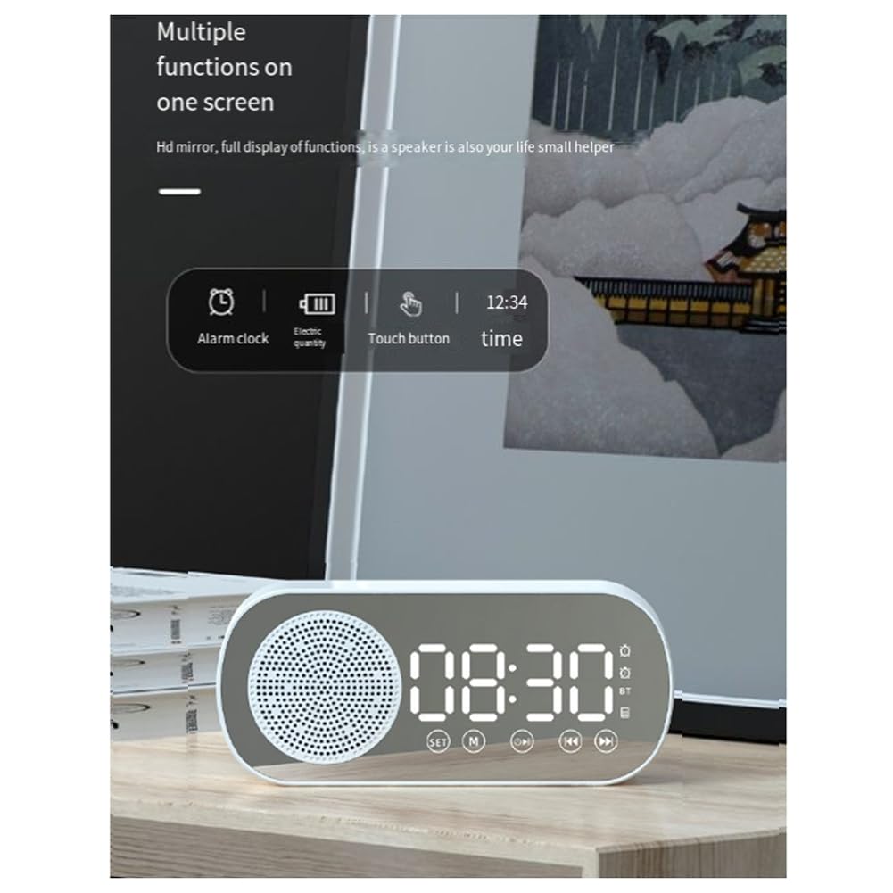Wireless Bluetooth Speaker with Alarm Clock, FM Radio & TF Card Support - Portable Home & Office Speaker for Music, Podcasts & Wake-Up Calls - White